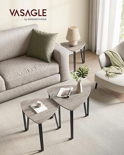 Miniatura 2 de VASAGLE Mesas auxiliares triangulares anidables, mesas auxiliares apilables para sala de estar, mesas auxiliares apilables con marco de metal para