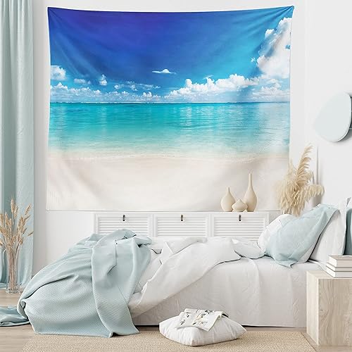 Miniatura 5 de Lunarable Tapiz oceánico, playa de arena costera natural y costa caribeña vista del paraíso celestial, decoración de tela para colgar en la pared
