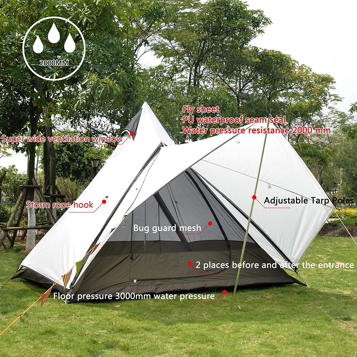Tente Tipi Double Couche 3-4 Personnes - Légère Et Imperméable - Camping