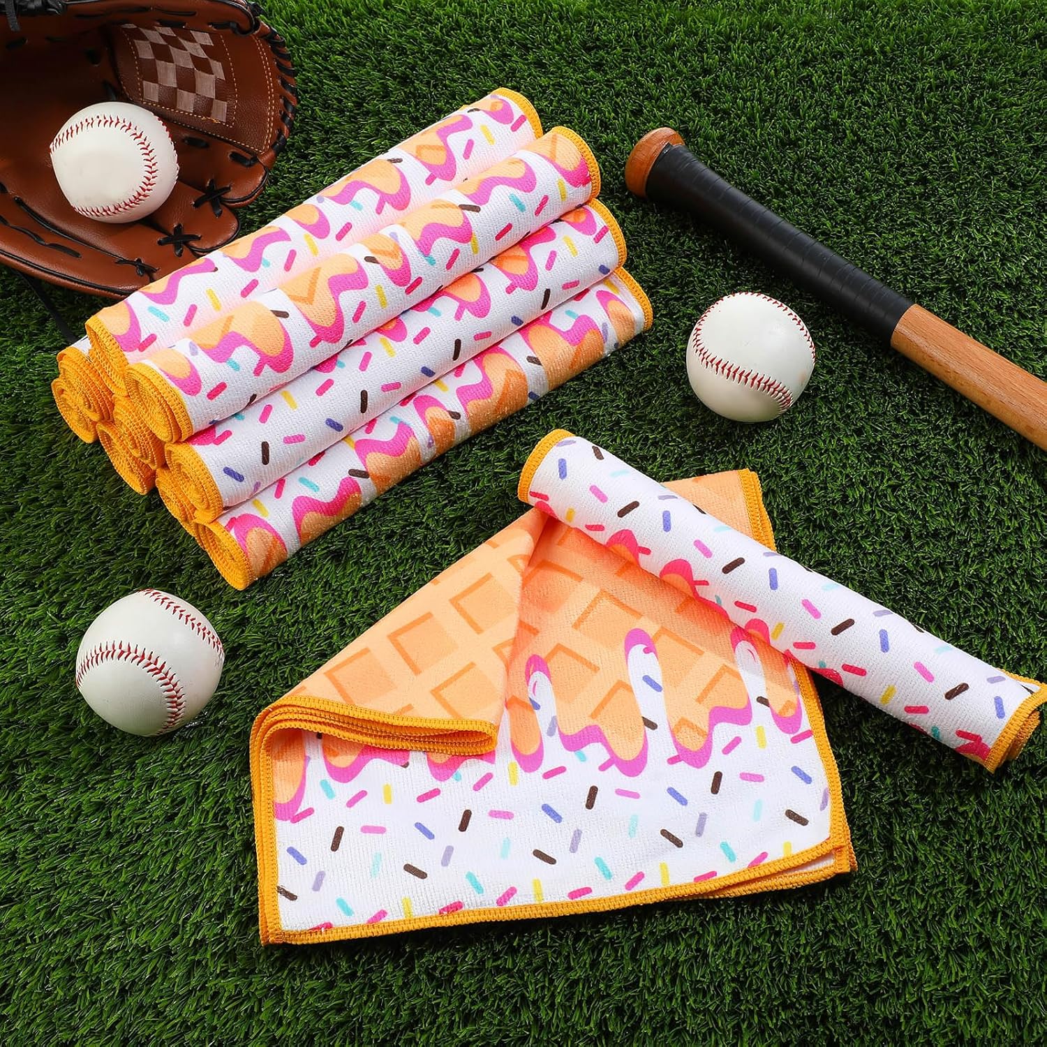 Peryiter 12 Pcs Baseball Ice Cream Drip Cooling Towel Microfiber Absorbent Lightweight Sport Cooling Towel Sweat Sport Rags for Baseball Team Coach Gifts Event Yoga Running Gym(White,40 x 12 Inch)