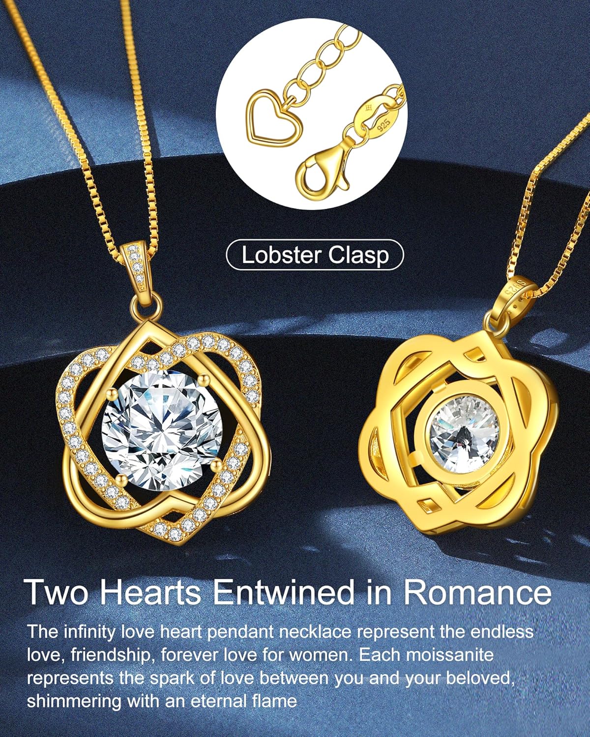 InfinityLove Heart Pendant Necklaces for Women, 2-5 Carat Moissanite Heart Necklace, Anniversary Birthday Christmas Valentine Engagements Mothers Day Jewelry for Wife Her Girlfriend Mom Daughter - Image 3