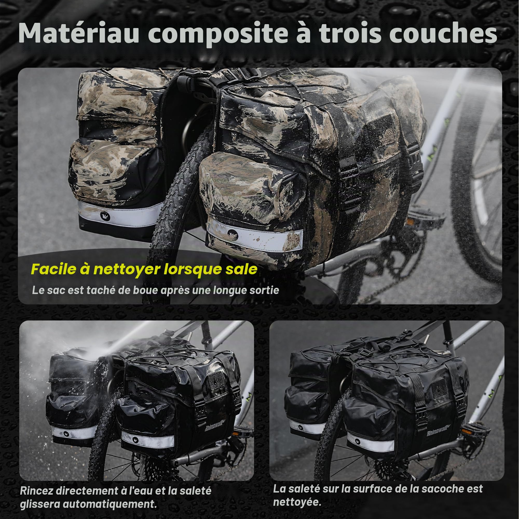 Rhinowalk Sacoche vélo 22 L doubles sacoches de selle pour porte-bagages arrière vélos avec poignée de transport accessoires de vélo professionnels - noir