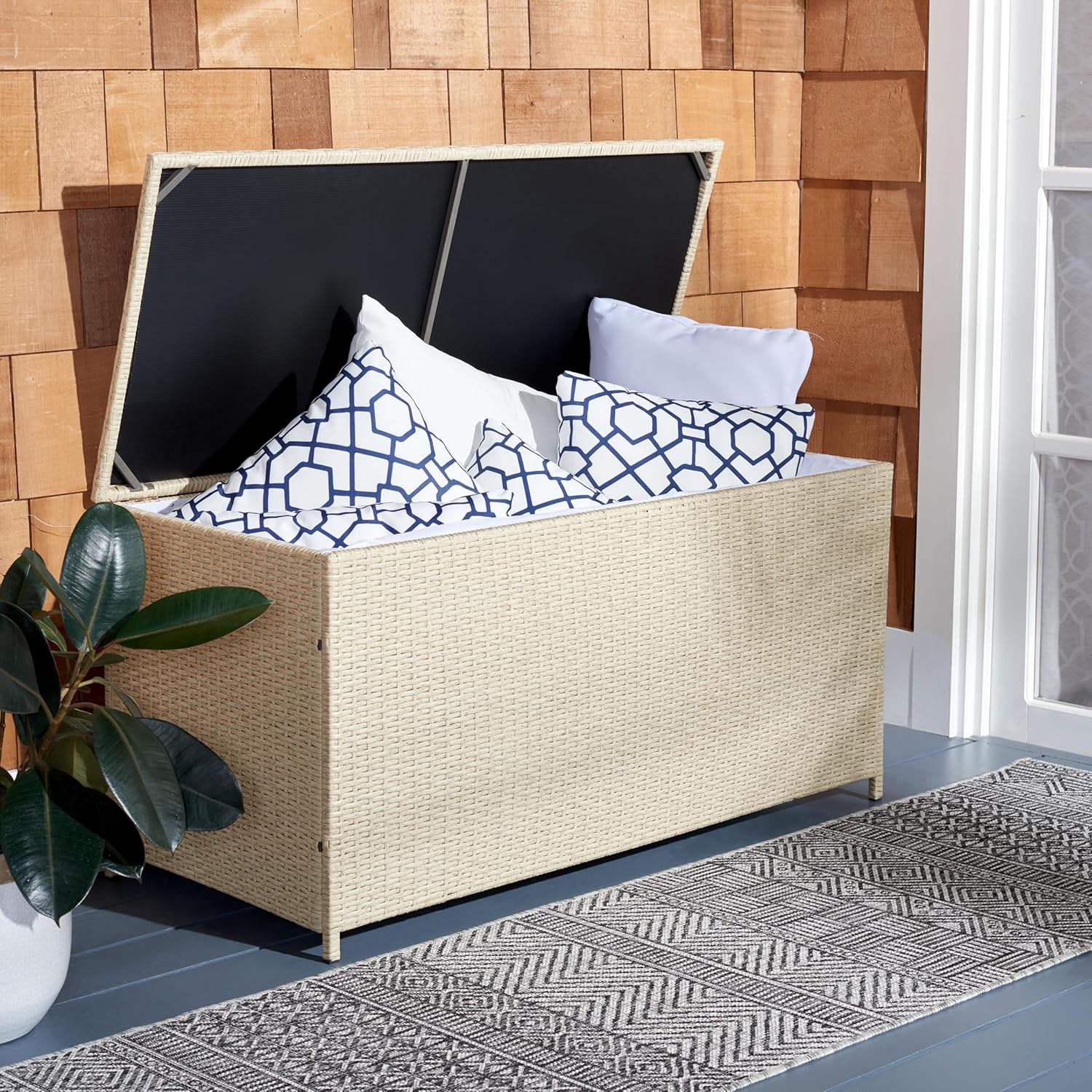 SAFAVIEH Outdoor Collection Oliveira Beige/White Cushion Box