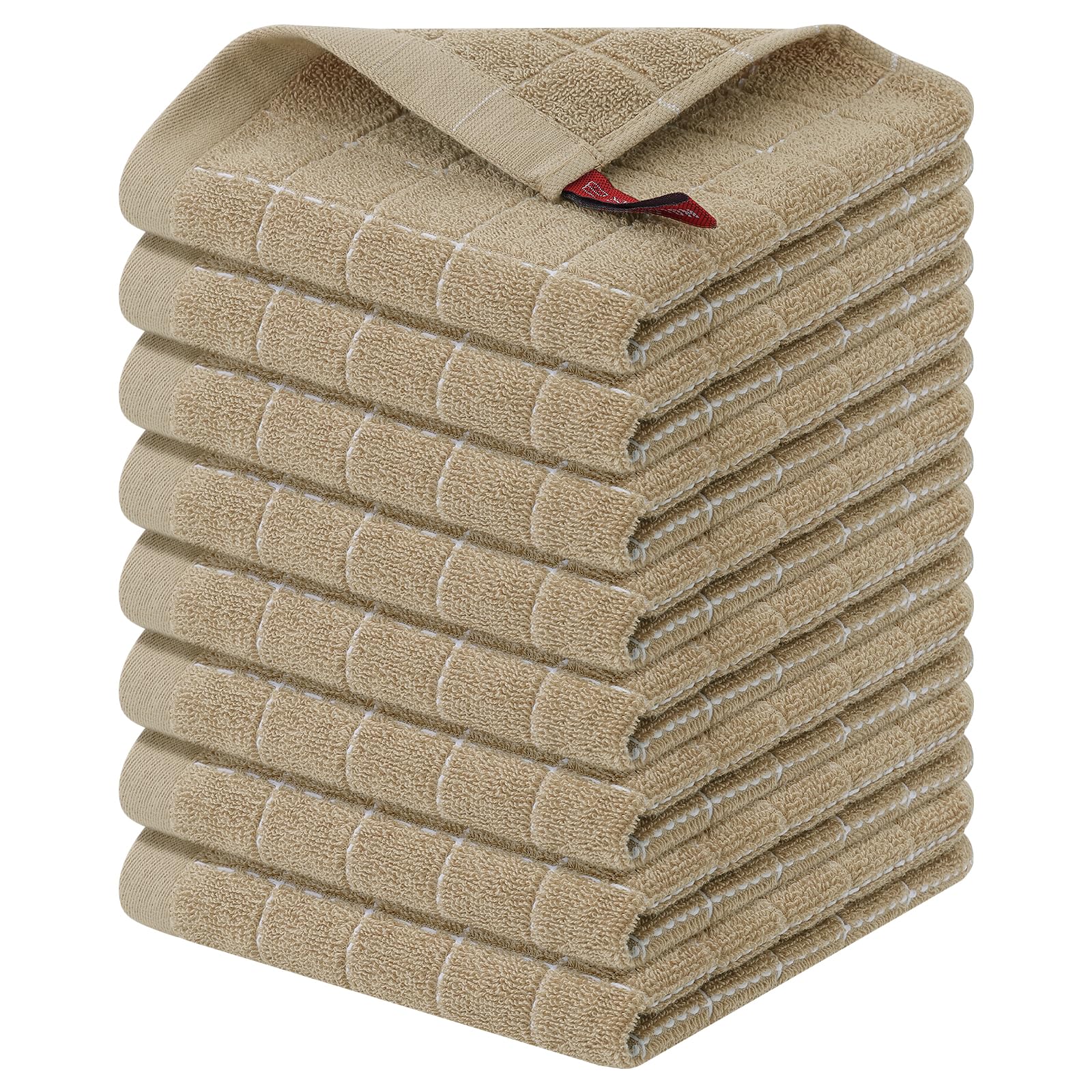Homaxy 100% Cotton Terry Kitchen Dish Cloths, 8 Pack, Tan | Ultra Soft and Absorbent, Suitable for Drying and Washing Dishes