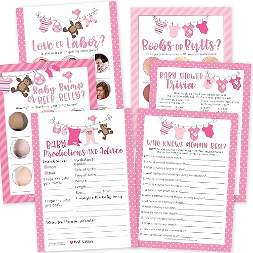 Miniatura 10 de Divertidos juegos de baby shower – 75 tarjetas de doble cara para 25 a 75 invitados, 6 juegos, predicciones, quién sabe mamá, vientre de cerveza o