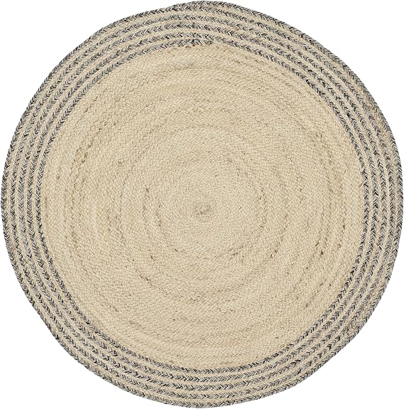 SAFAVIEH Cape Cod Collection Area Rug - 8' Round, Ivory & Steel Grey, Handmade Braided Jute, Ideal for High Traffic Areas in Living Room, Bedroom (CAP204C)