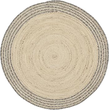 SAFAVIEH Cape Cod Collection Area Rug - 8' Round, Ivory & Steel Grey, Handmade Braided Jute, Ideal for High Traffic Areas in Living Room, Bedroom (CAP204C)