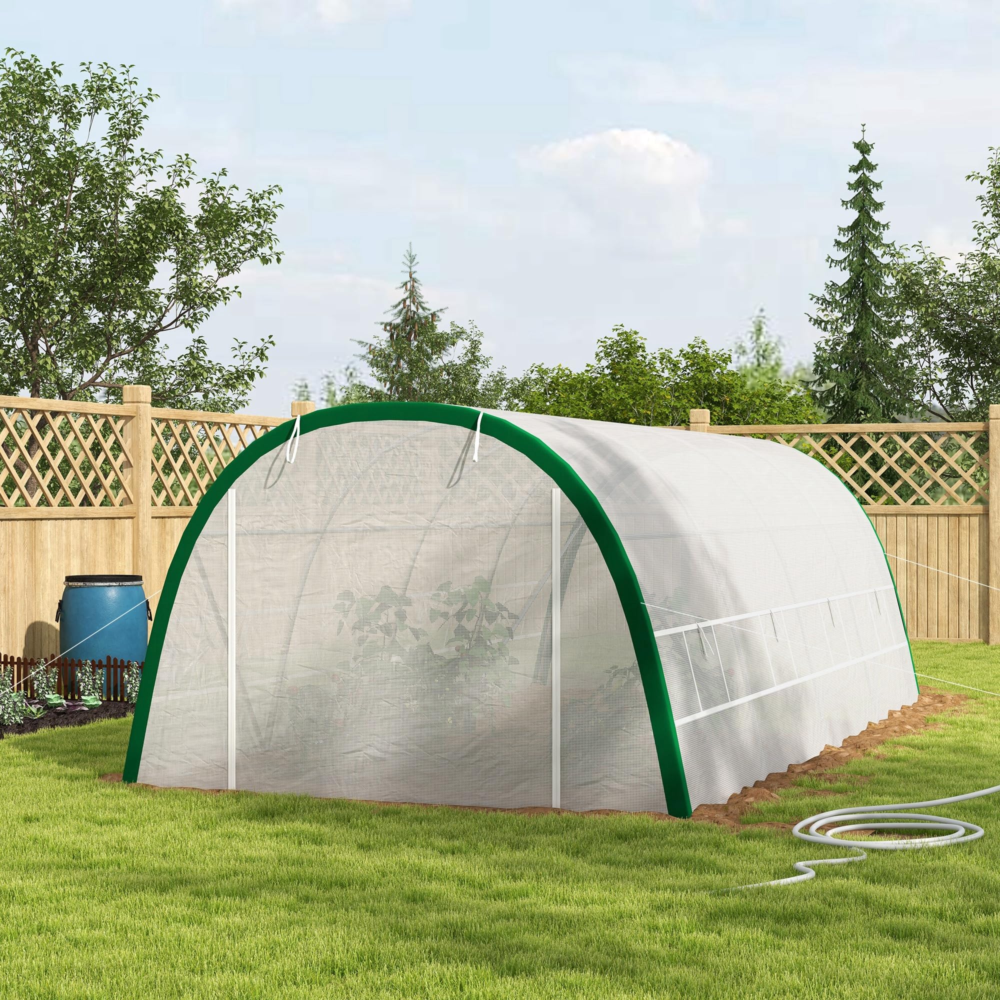 Serre De Jardin Tunnel 18m² - Bâche PE Renforcée - 8 Fenêtres - Acier Galvanisé - Protection Plantes