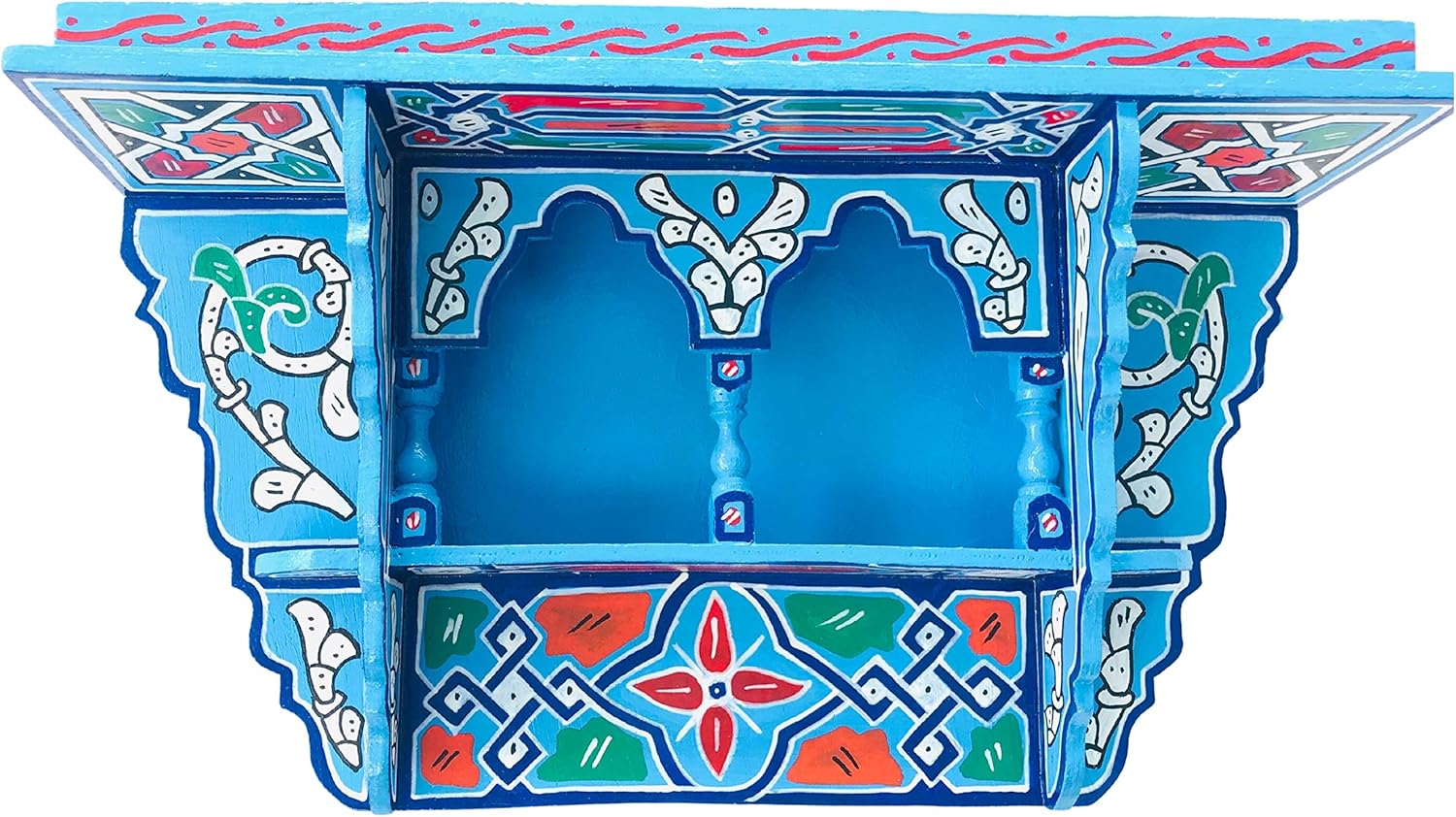 HibArt Moroccan Wooden Floating Shelves - Hand painted Zouak Style Arabic Hanging Wall Shelf (Medium, Blue Sky)