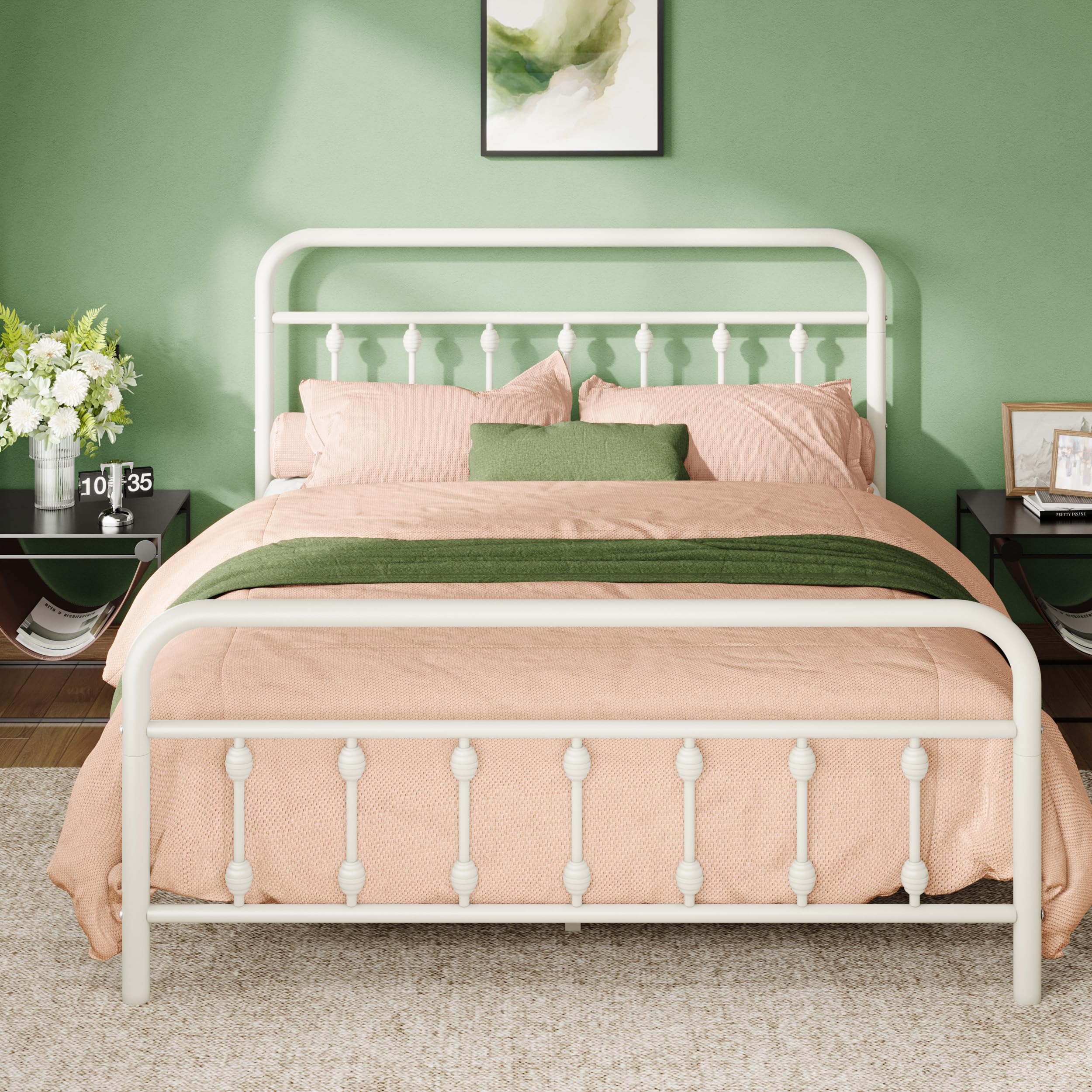 Allewie 14 Inches Full Size Metal Platform Bed Frame with Victorian Style Iron-Art Headboard/Footboard, Mattress Foundation, Easy Assembly, Under Bed