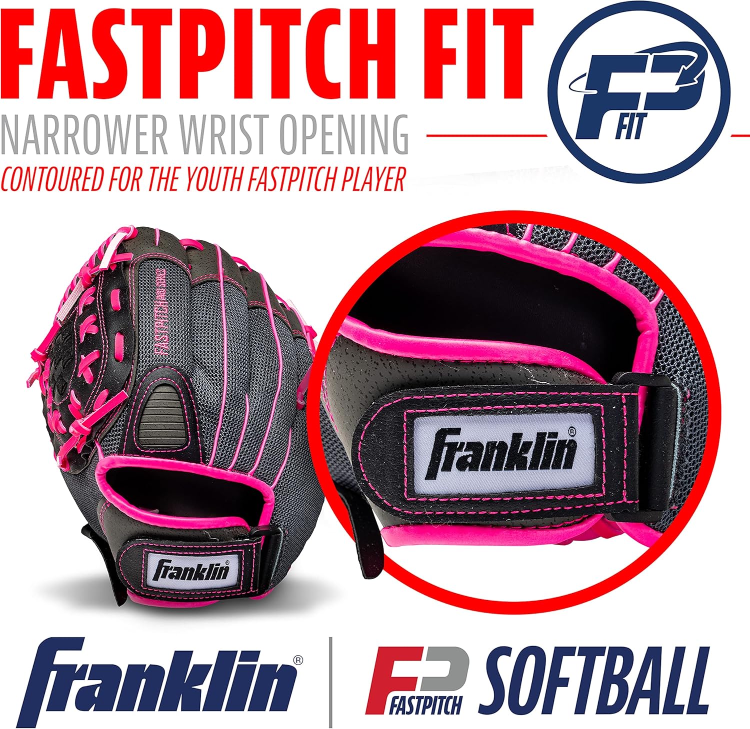 Franklin Sports Fastpitch Softball Gloves - Windmill Adult + Youth Fielding Gloves - 11" or 12" - Pink + Green