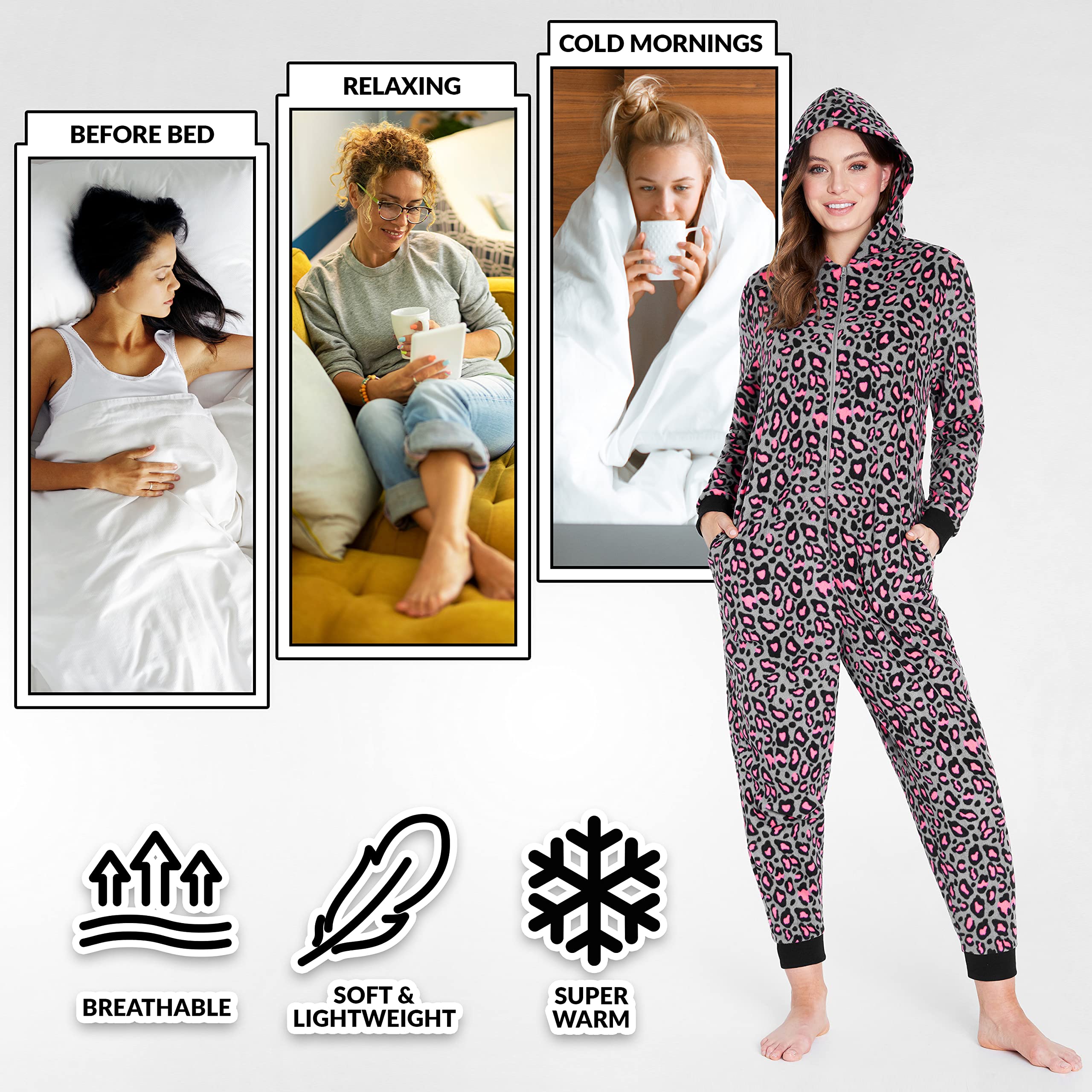 CityComfort Pigiama Intero Donna - Pigiamone Intero in Pile S-XL Caldo e Morbido