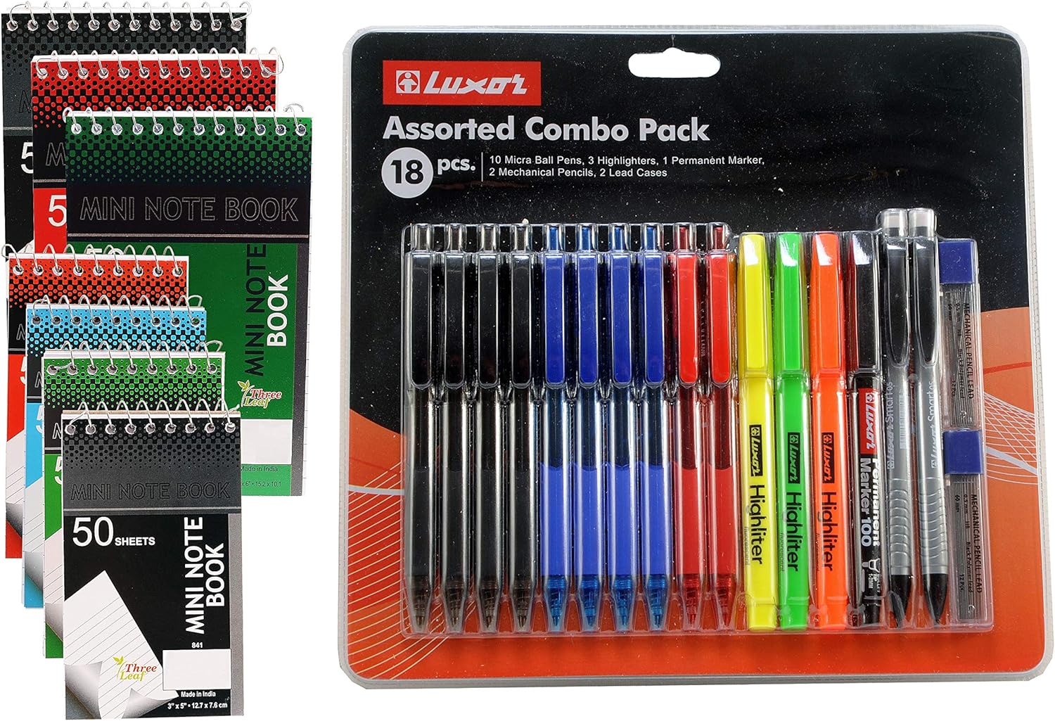 Office Kit - Mini Notebooks, 3x5-Inch and 4x6-Inch, College Ruled, 50 Pages per - 18 Piece Office Combo Pack, Pens - Highlighters - Mechanical Pencils - Refills (7 Mini-Notebooks, 18 Combo Pack)