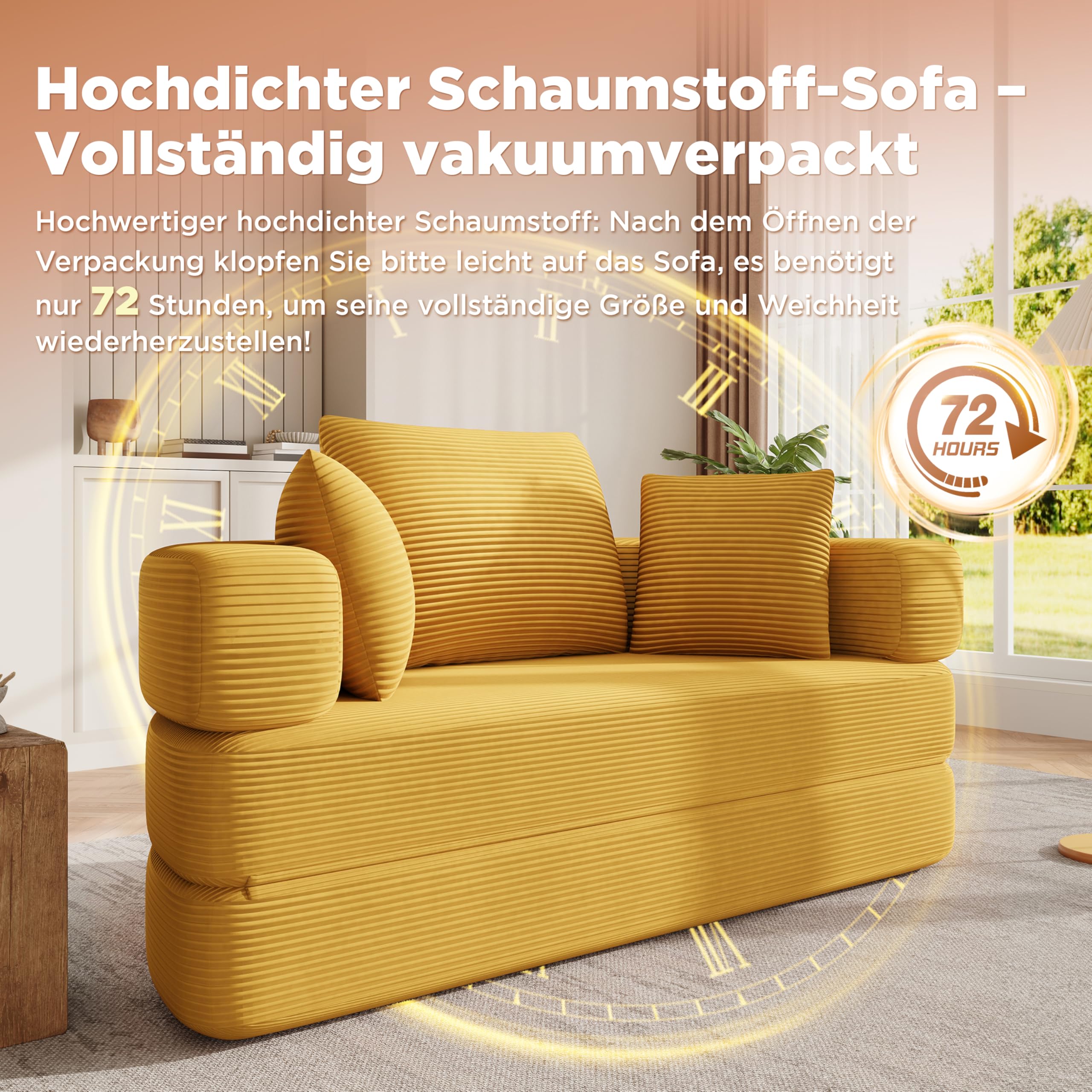Merax Klappsofa Bett 2 in 1 Boneless Couch Schlafsofa Klappsofa Bett Gästebett Lazy Sofa Bodensofa, Modulares Bodensofa mit Kissen, oval 173x176 cm, Sofa für Wohnzimmer & Schlafzimmer,Gelb
