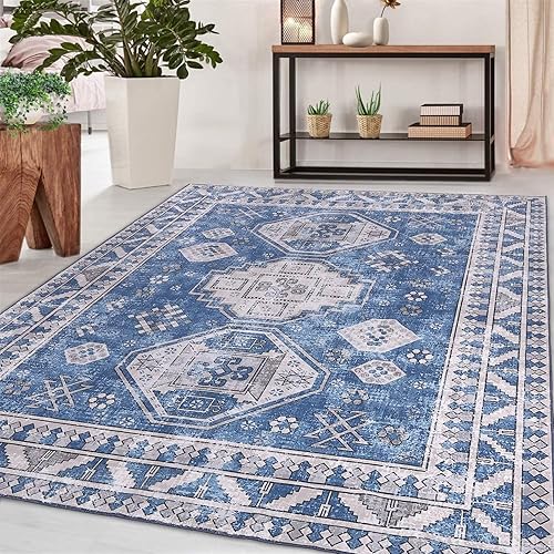 COZYLOOM Alfombra de área de 8 x 10 pulgadas, estilo bohemio, con estampado floral, envejecida, vintage, lavable, para interiores, alfombra fina y