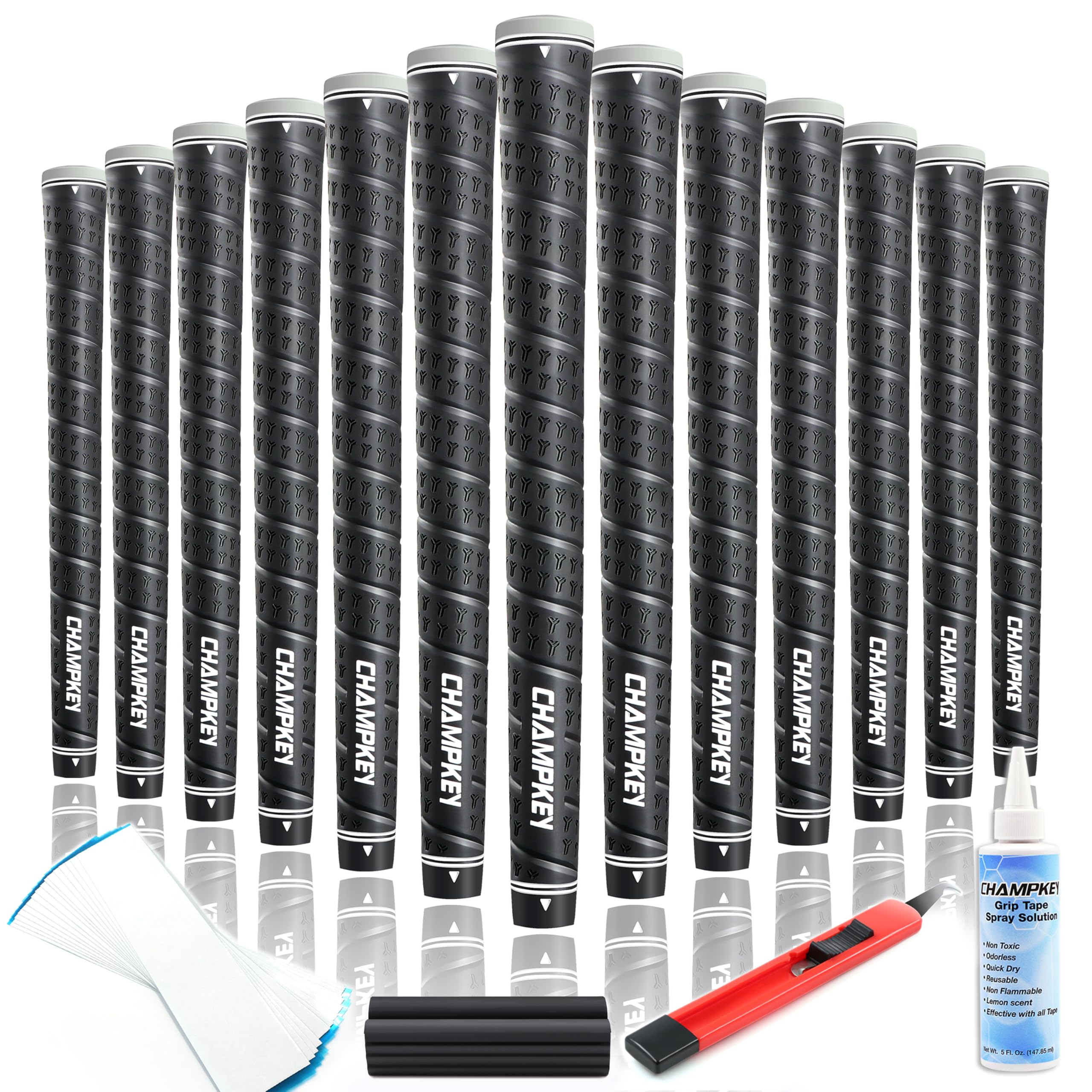 CHAMPKEY WRAP-Y Rubber Golf Grips 13 Pack with All Repair Kits | All Weather Performance Golf Club Grips | High Traction Golf Rubber Grip with Texture Control Technology