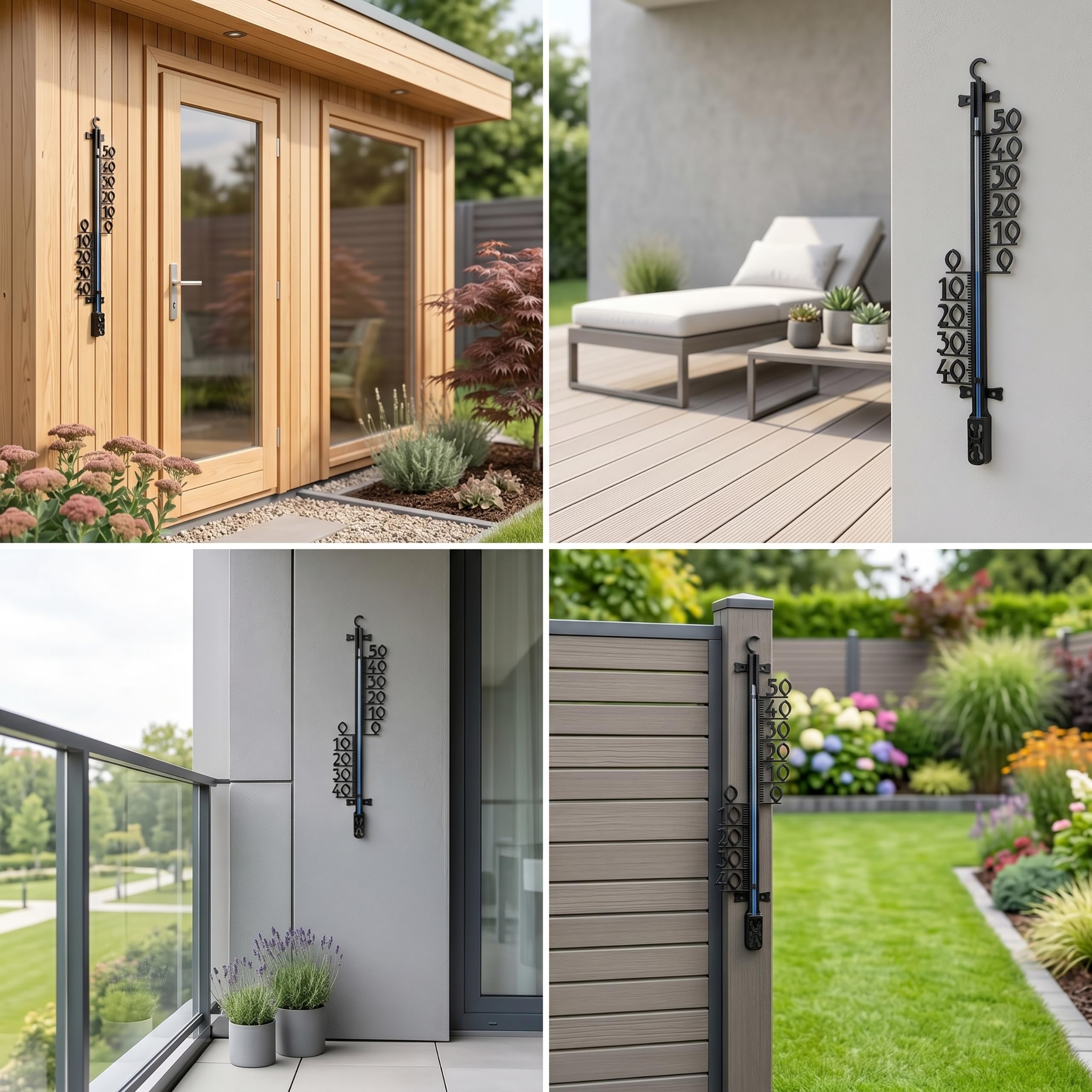 Lantelme XL Außenthermometer 47cm Analog Kunststoff Schwarz | Temperaturanzeige -40°C bis 50°C | Thermometer für Garten Terrasse Außen | Gartenthermometer Deutsche Herstellung