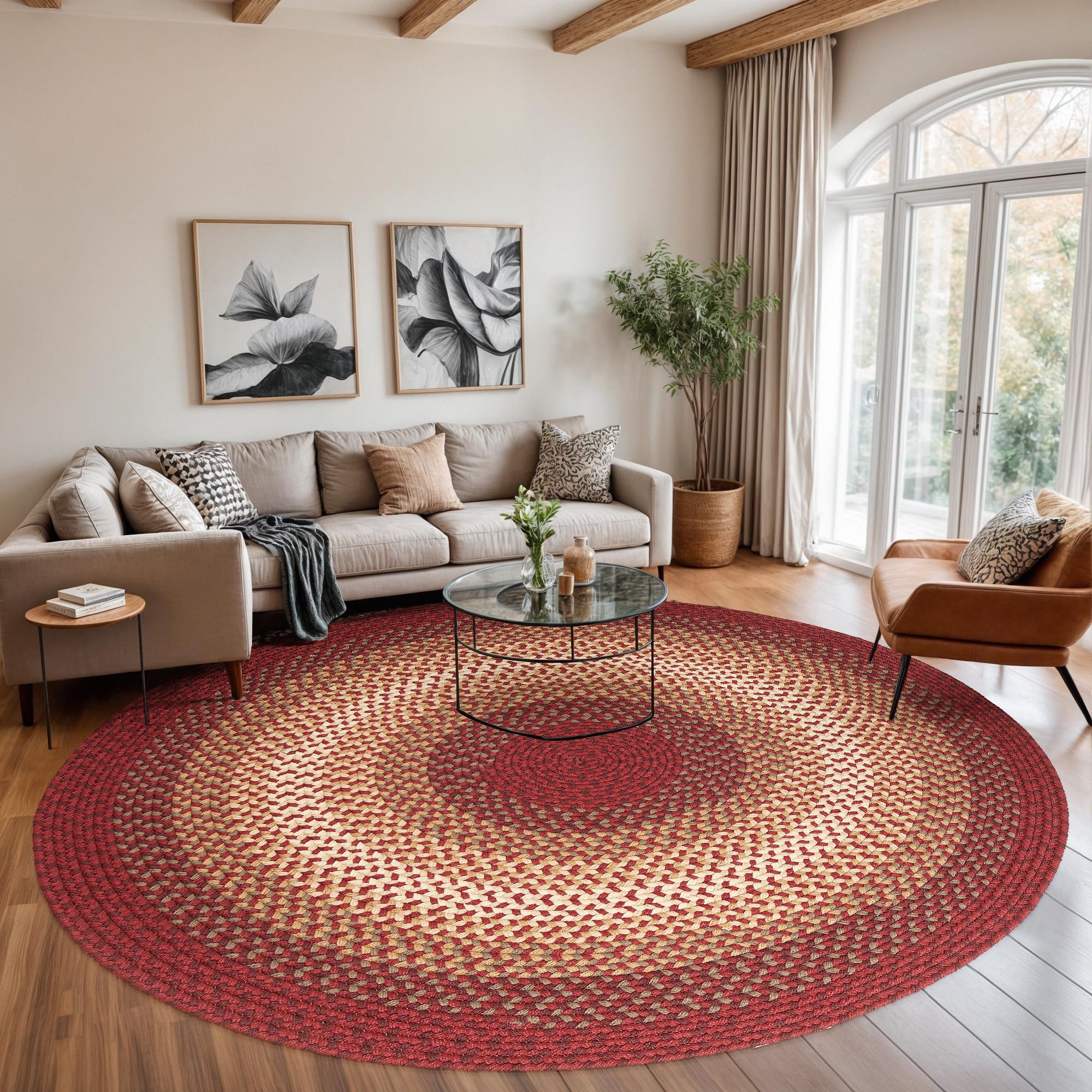 RRI Home Decor Tranquility TQ42 Red 8' x 8' Round - Braided Area Rug, Home Decor, Floor Mat or Bedroom Rug - Easy Care, Ideal for High Traffic Areas