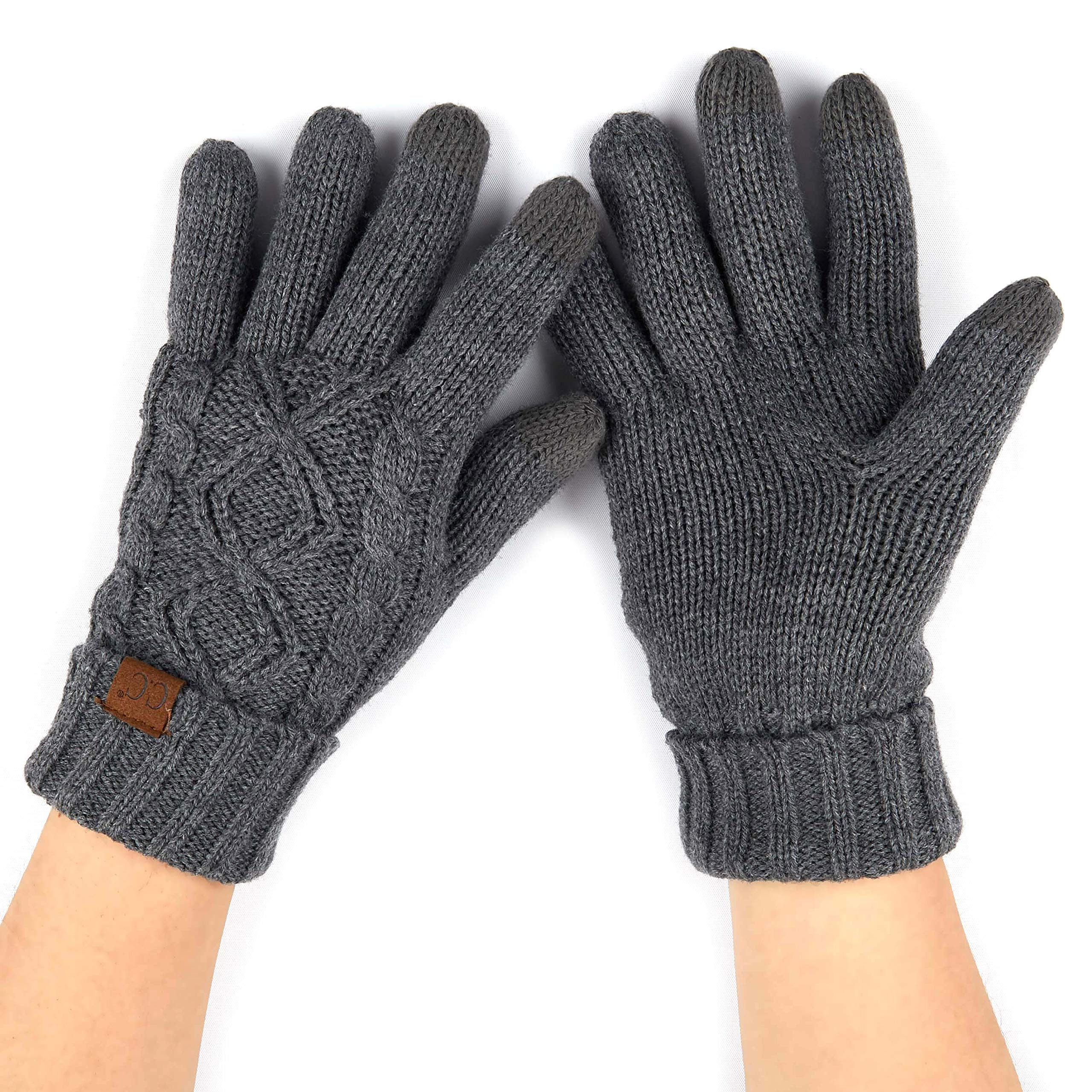 C.C Unisex Knit Thick Warm Soft Stretch Fuzzy Lined Solid Ribbed Glove with Smart Tips (G-25)(G-707)