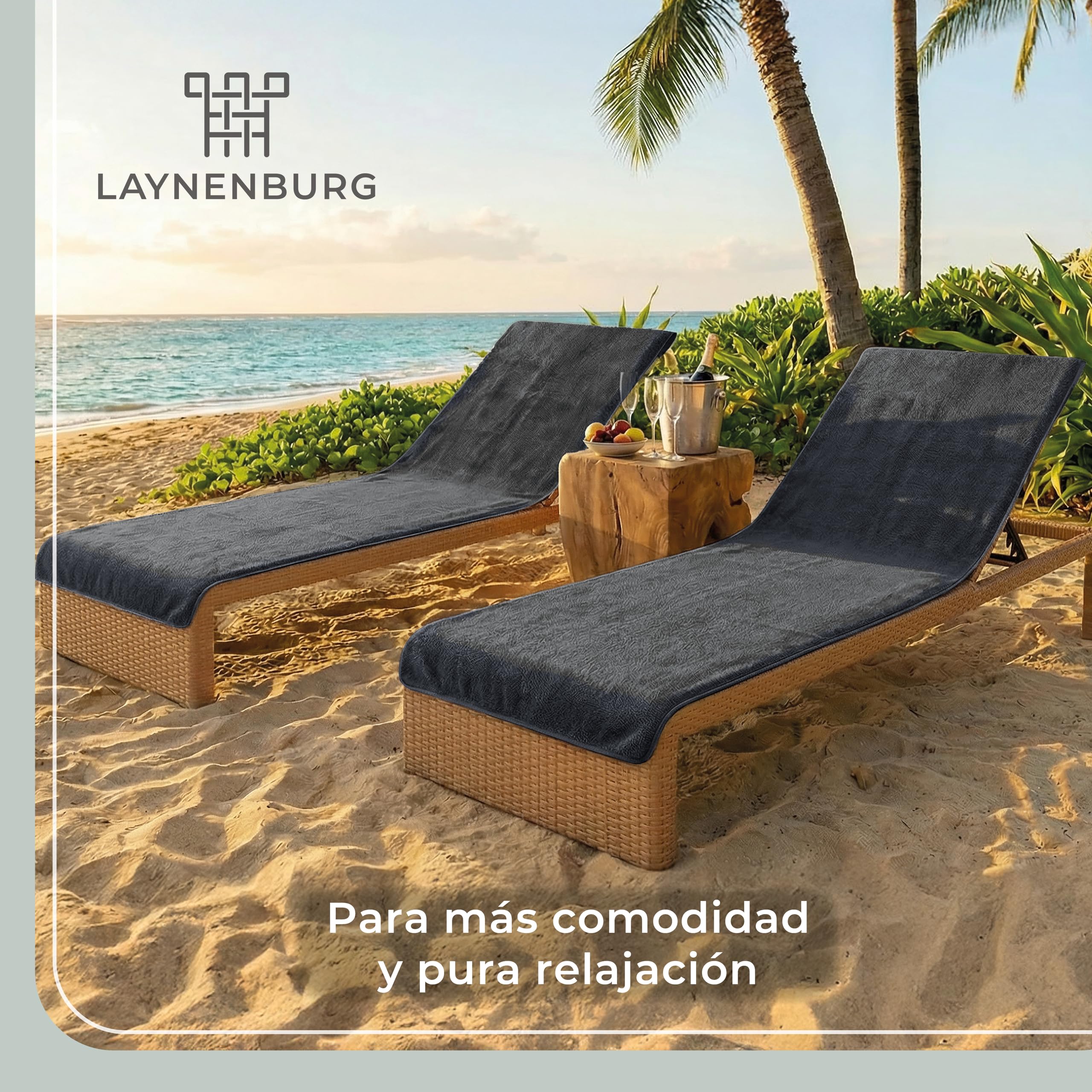 LAYNENBURG Toalla para Tumbona de jardín - 100% algodón - Oeko-Tex 100 - Funda de Toalla de Rizo para Tumbona - Funda de Hamaca para Playa, Piscina (75x200 cm Antracita)