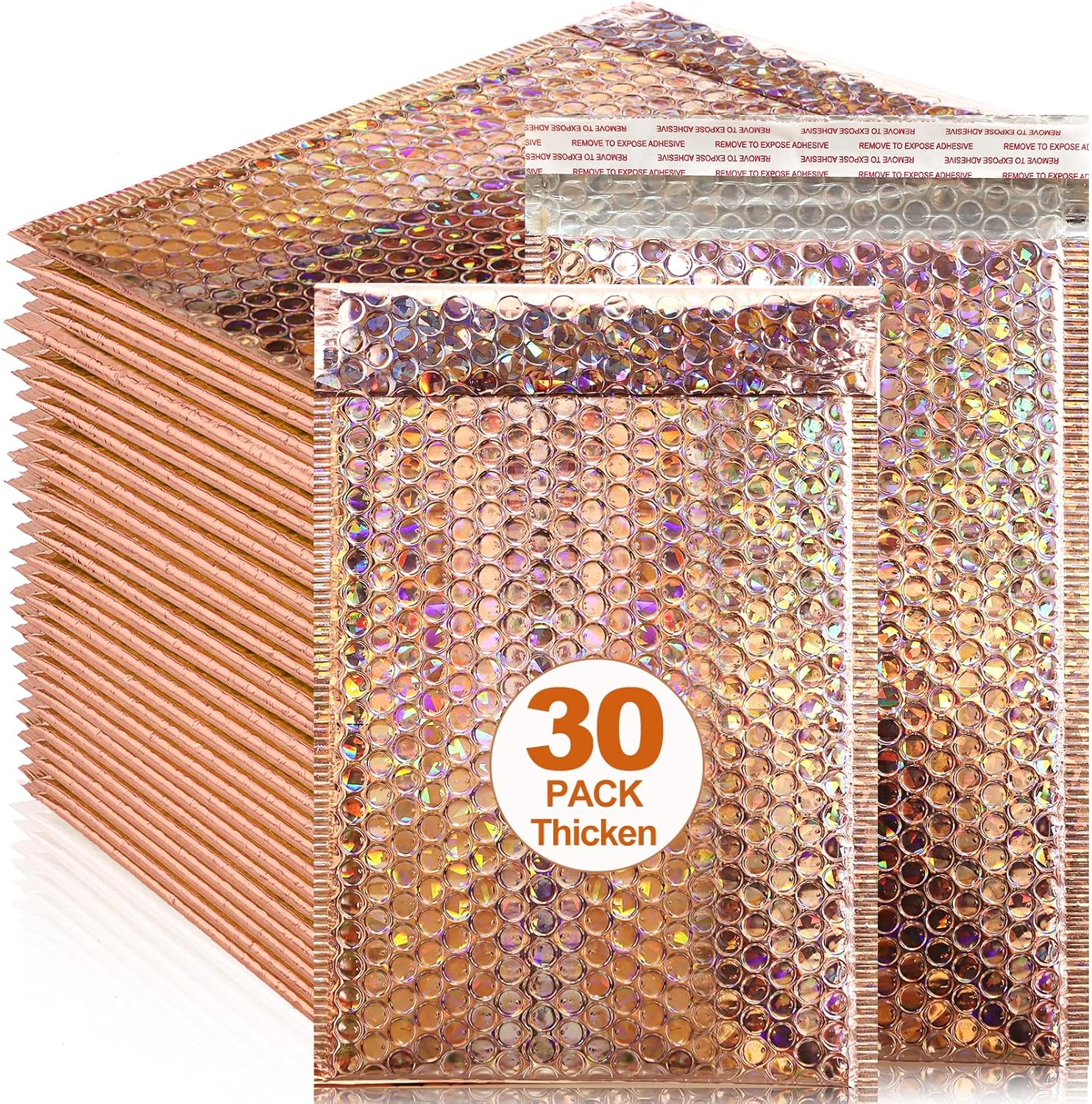30 Pcs Holographic Bubble Mailers,11 x 7 Inch Metallic Bubble Mailers,Poly Padded Envelopes,Waterproof Shipping Bags,Self Sealing Thicken Cushion Envelopes for Mailing,Packing,Small Business