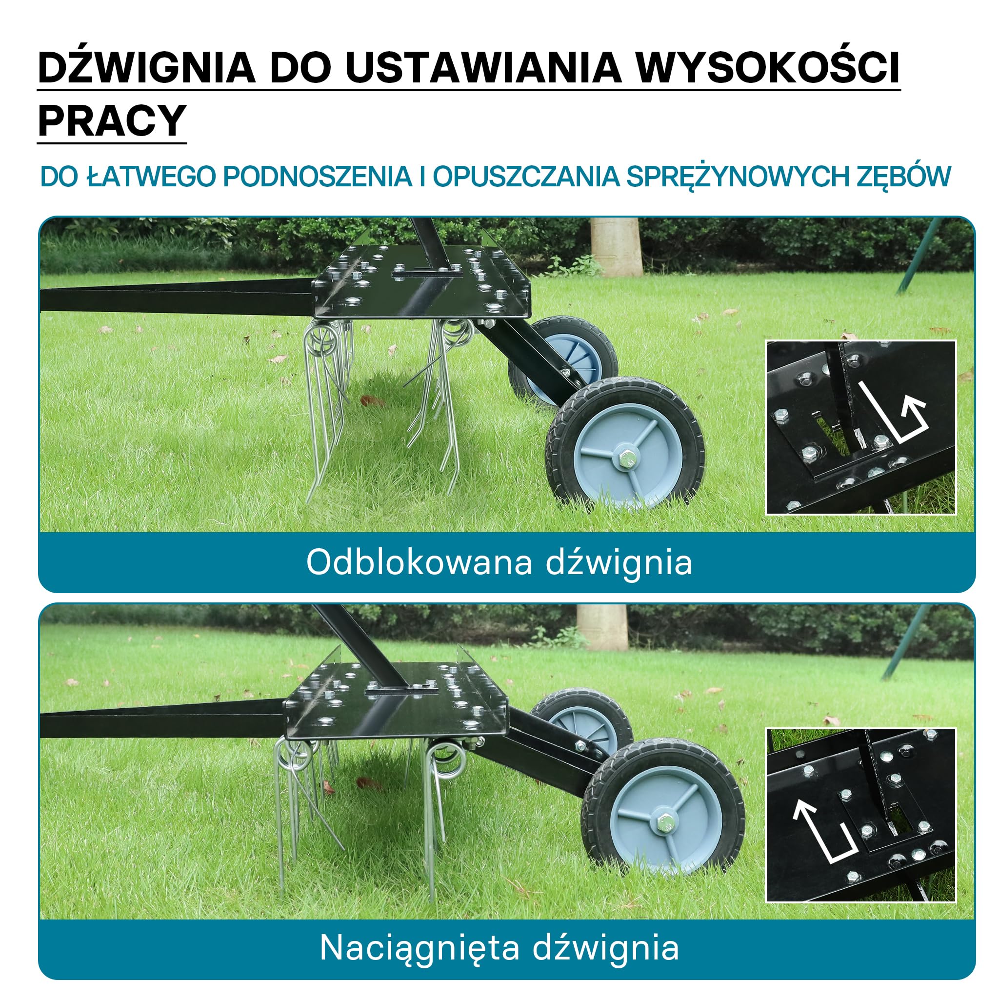 Wiltec Wertykulator do trawnika na traktorek i kosiarkę ATV 100 cm, stalowe zęby do wertykulacji trawnika i usuwania mchu, wertykulator do trawy