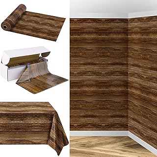 Kochorie 200 Ft x 54 Inch Wood Grain Tablecloth Roll in Slide Cutter Box Disposable Rustic Backdrop Vintage Table Cover Western Themed Bulletin Board Plastic Roll for Barn Birthday Classroom Decor