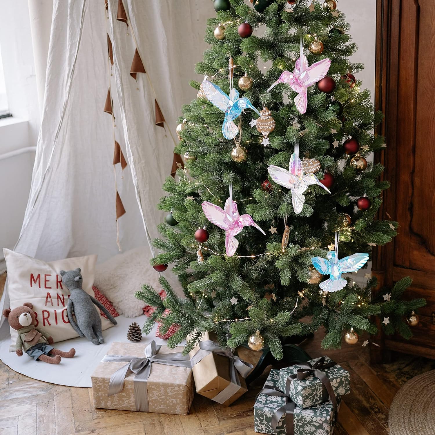 6 Pieces Hummingbird Ornaments Acrylic Hummingbird Figurines Large Crystal Pendants Shiny Iridescent Purple, Blue and Clear Bird Decoration - Image 7