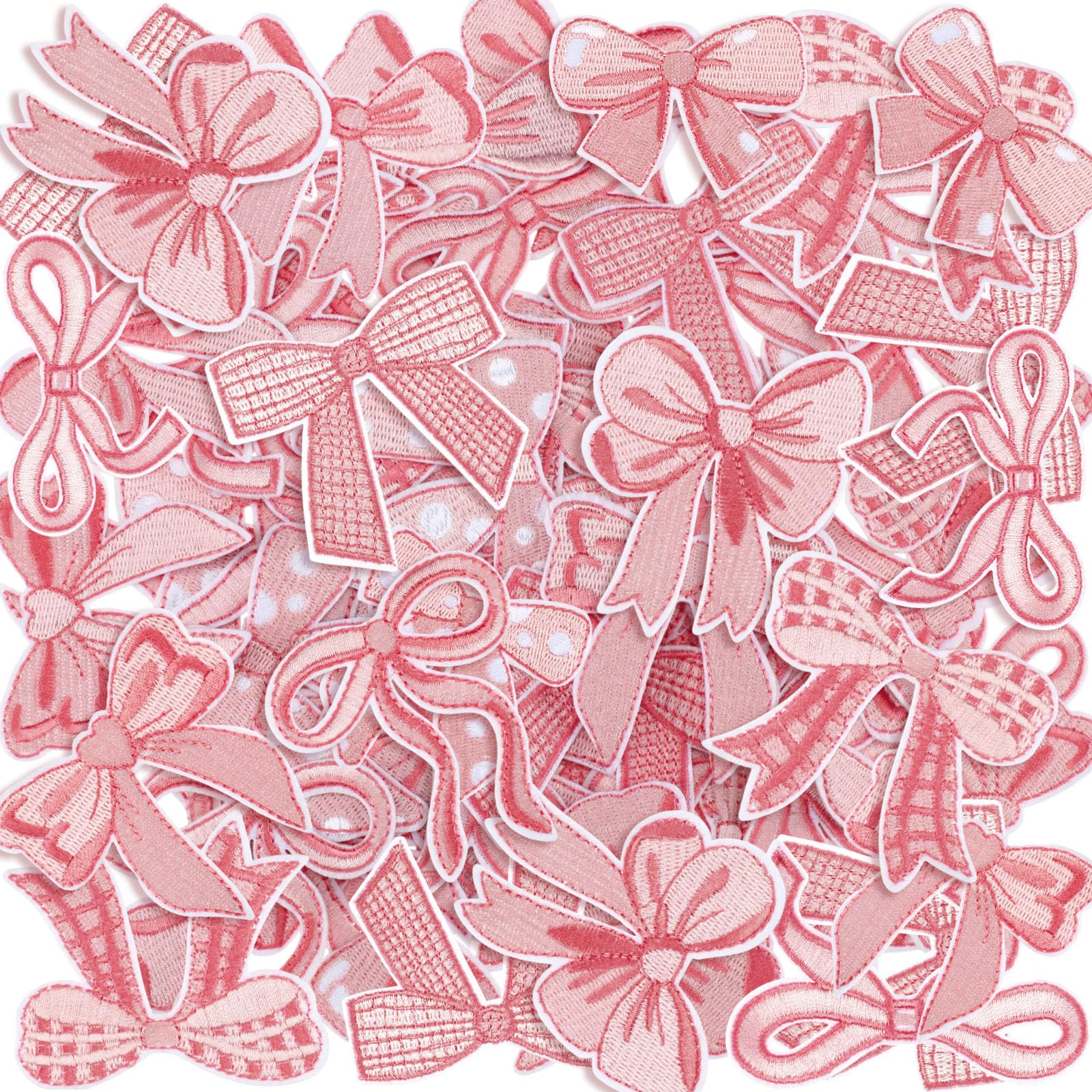Écussons thermocollants nœud rose à pois lot de 48 pièces pour customisation