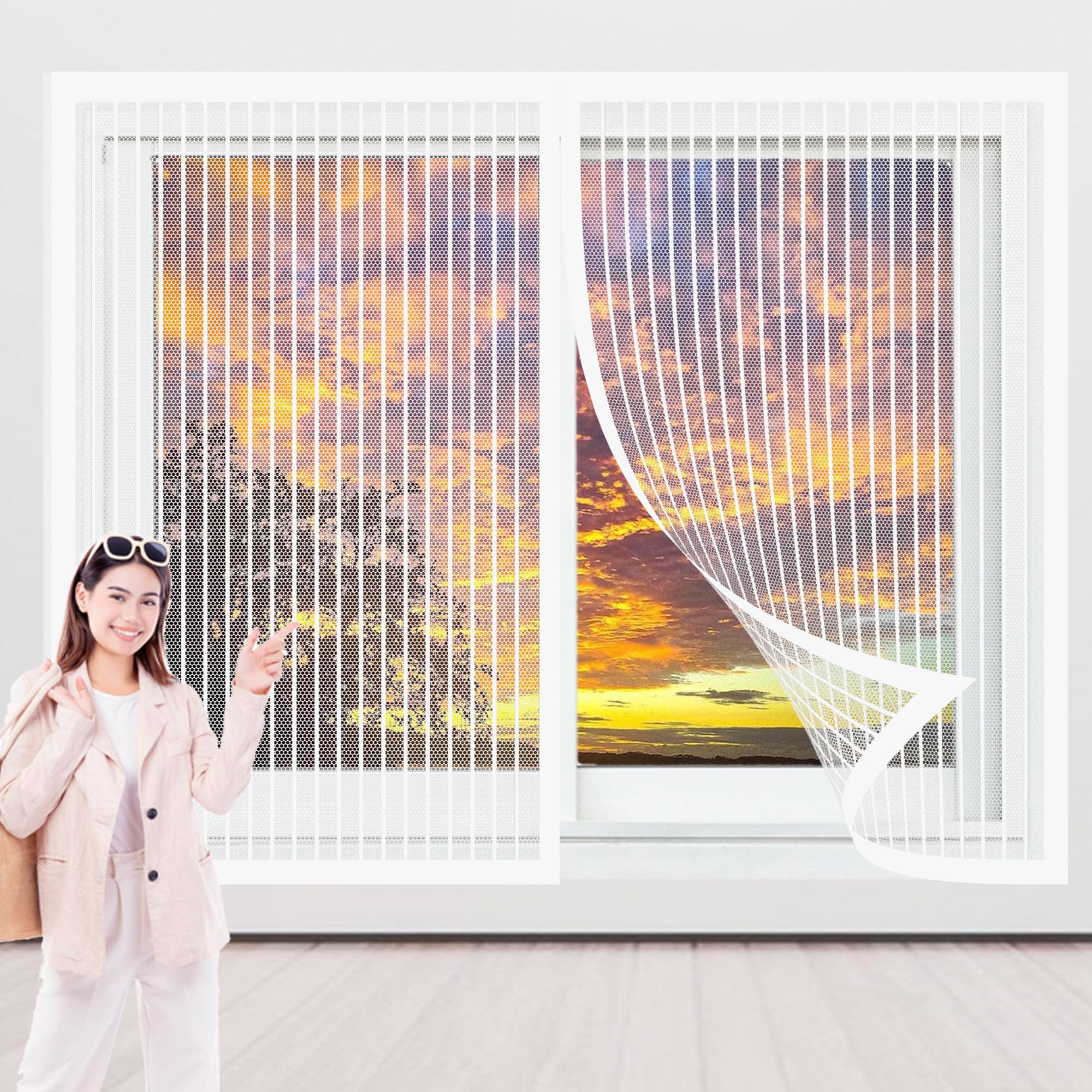Chunrong White Magnetic Fly Screen Window Large 129 X 136 Cm Fly Screen For Window Without Drilling Hands Free For Door And,
