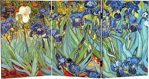 Red Lantern Van Gogh - Pantalla plegable de lona corta de doble cara de 2 pies  liriosnoche estrellada sobre el Ródano 3 paneles independiente