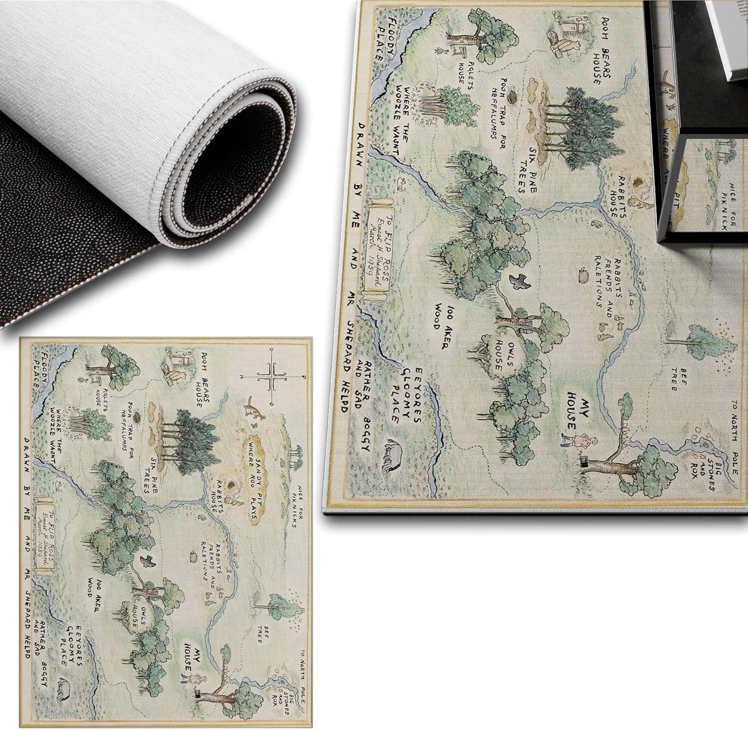 Lazun 100 Acre Wood Map The Pooh Jungle Rug - Area Rug for Home Décor, Soft, Non-Slip, Durable for Kid's Room, Living Room, Bed Room (36 * 24 Inches)