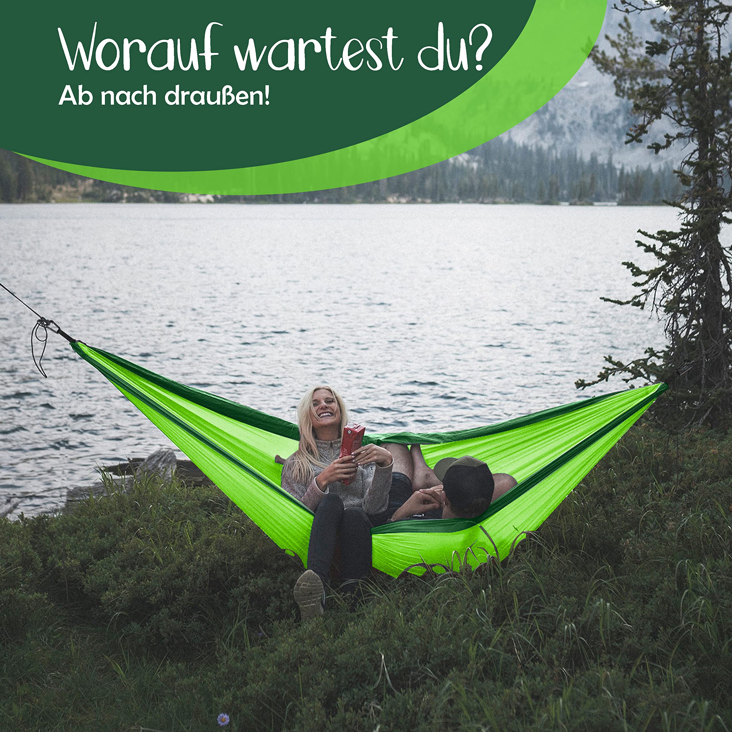 Hängematte Camping- Hängematte 2 Personen, Ultraleichte Outdoor Hängematte, Perfektes Camping Geschenke, Camping Hängematte Outdoor mit 2 Baumgurten + 2 Karabiner