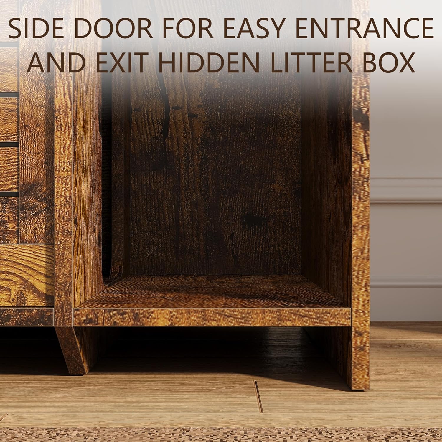 Litter Box Enclosure Cabinet with Cushion Top, 33.8 Inch Furniture Grade Cover with Dual Access & Privacy Door, Retro Brown