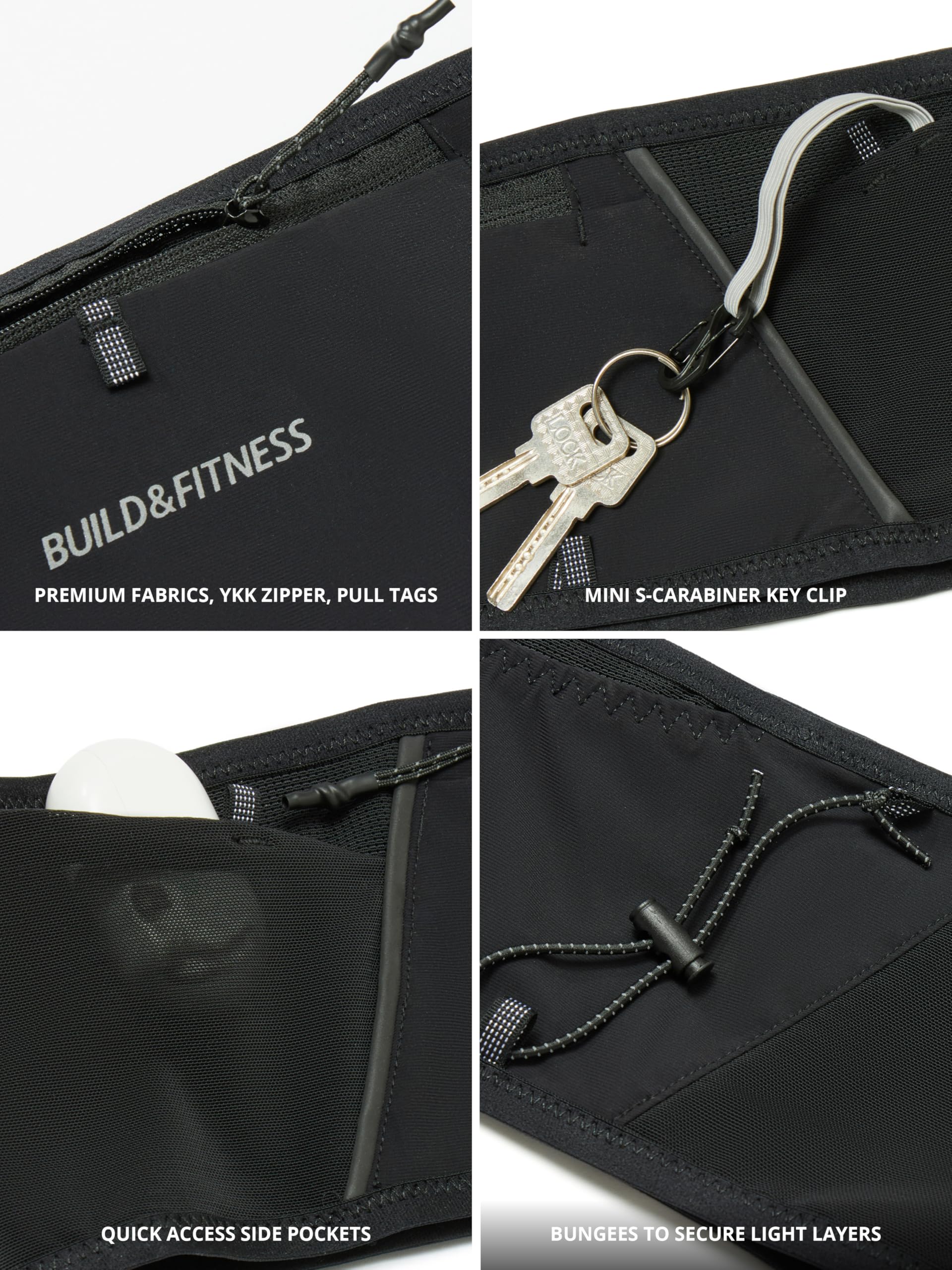 LITEBELT Ultra Laufgürtel mit Reißverschluss – Leicht, reflektierend, mit YKK-Reißverschluss für Handy, 5 Taschen von Oben für Gels, Trinkflasche und Schlüsselclip – Freihändiges Laufen, Größen XS–XL