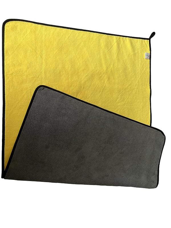 Toalha de Secagem Automotiva de Microfibra SOFTBATFY 800 GSM, 91,4 x 61 cm, Dupla Face, Cinza e Amarela, SFCT001