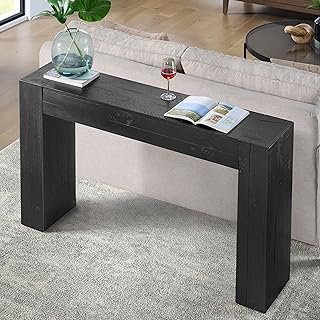 Alaterre Furniture Stockyard Solid Wood Console Table - 56 Inch Modern Farmhouse Entryway Table - Easy Assembly Living Room Furniture for Behind The Couch, Entryway, or Hallway (Black)