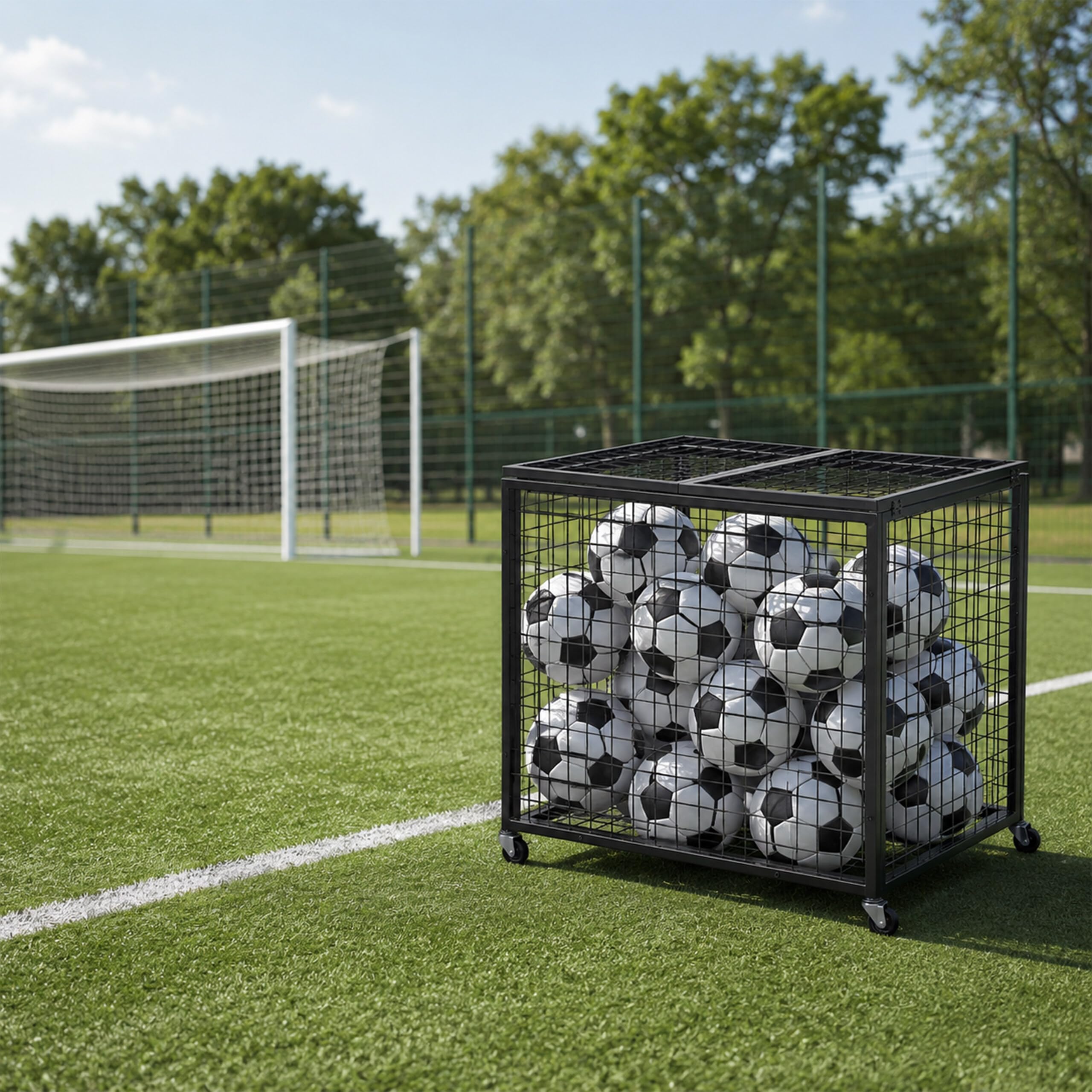 Relaxdays carrito para balones negro, jaula fútbol/baloncesto | 4 ruedas con freno, 81,5x85x66 cm, con cerradura
