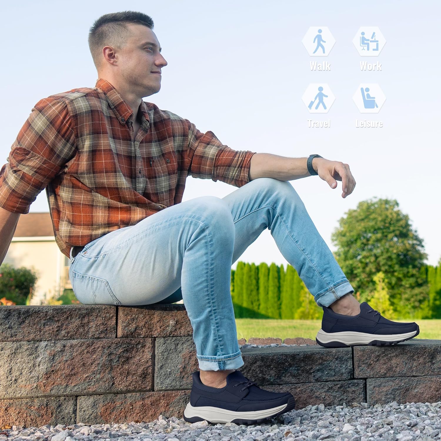 Mens Orthopedic Slip On Shoes with Arch Support Hands Free Loafers Casual Comfortable Walking Shoe - Image 3