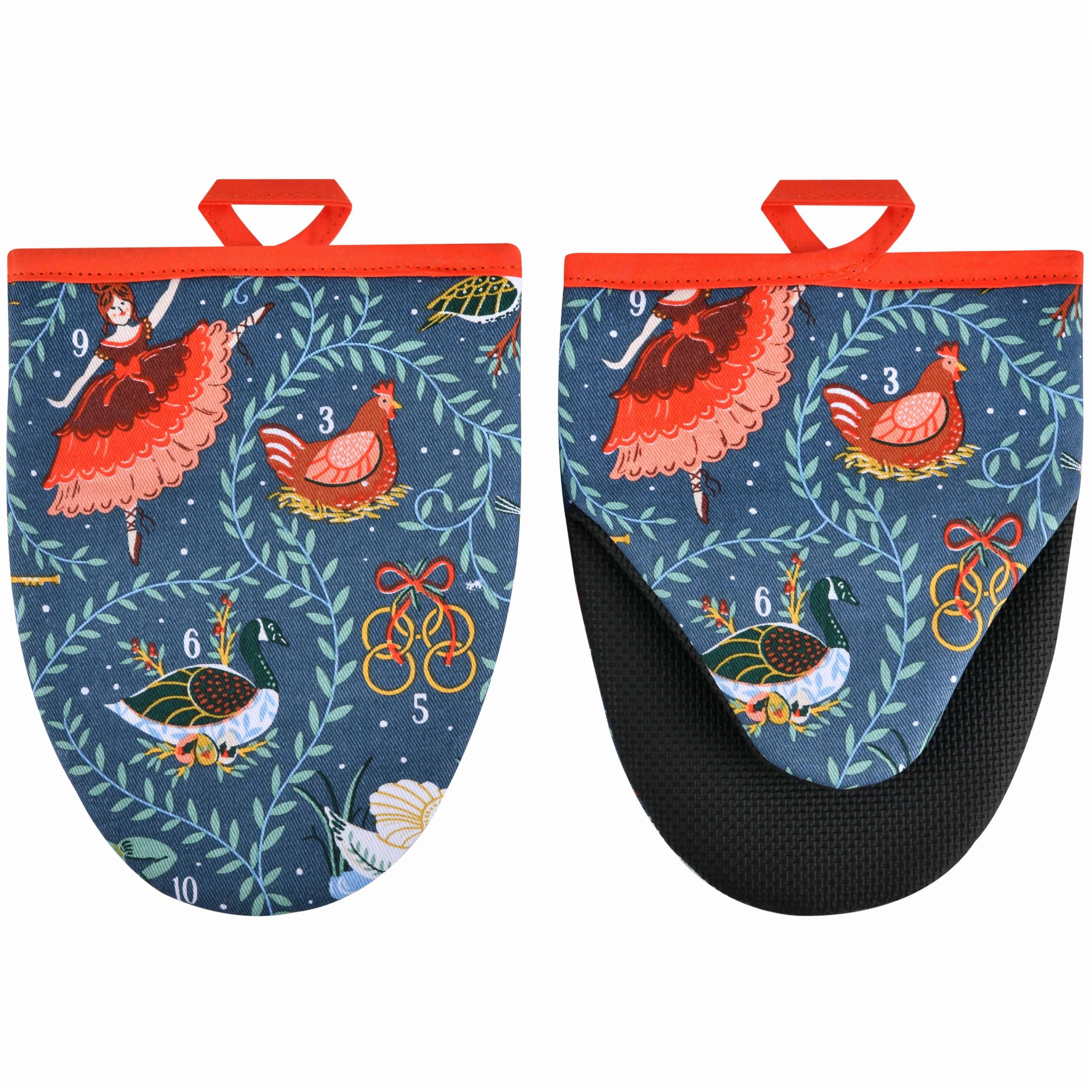 Ulster Weavers Berry Red Blue Microwave Mitts Pair: 12 Days Of Christmas By