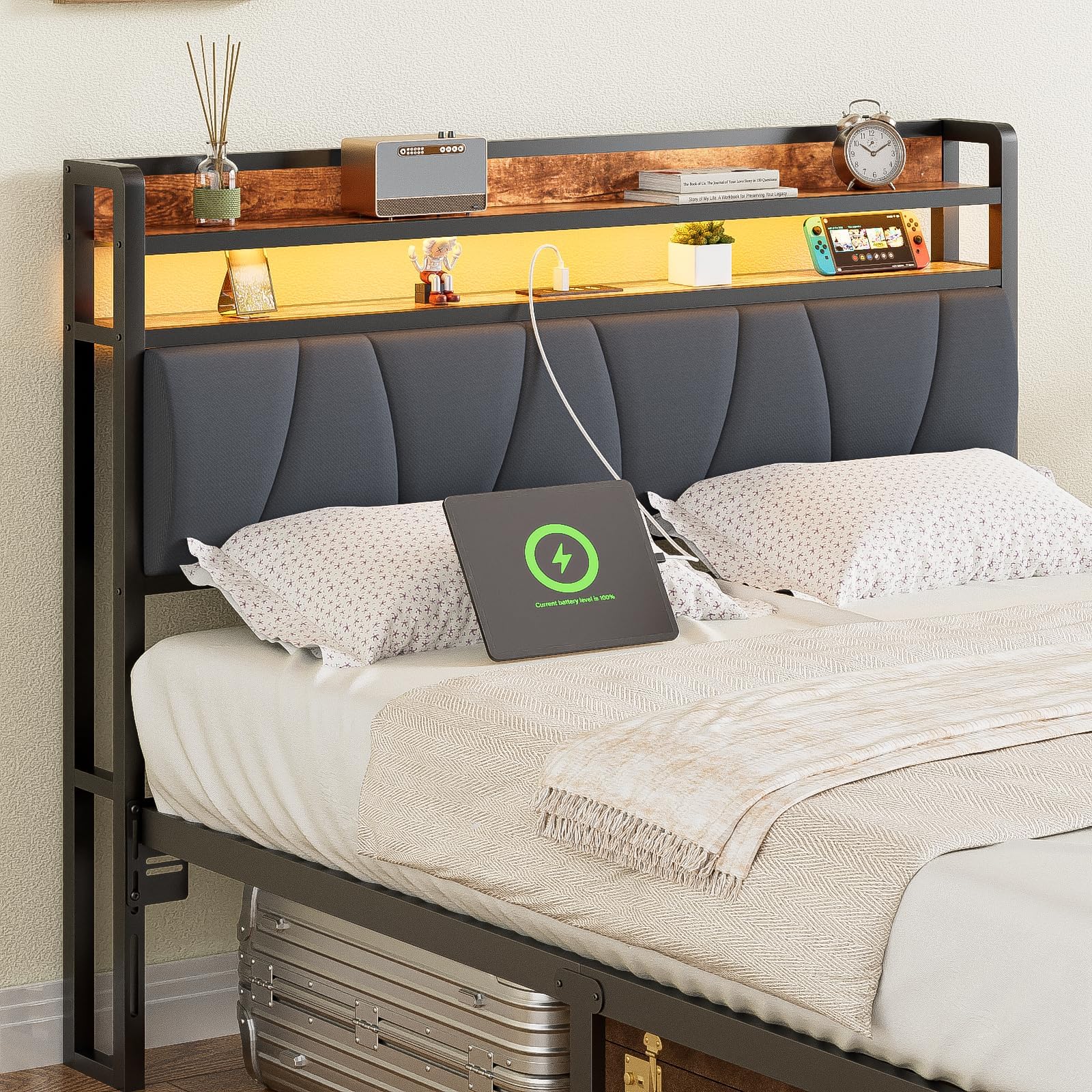 Hillsdale Furniture Matson King Size Headboard | Cherry Wood Posts & Black Metal Frame, Transitional Style