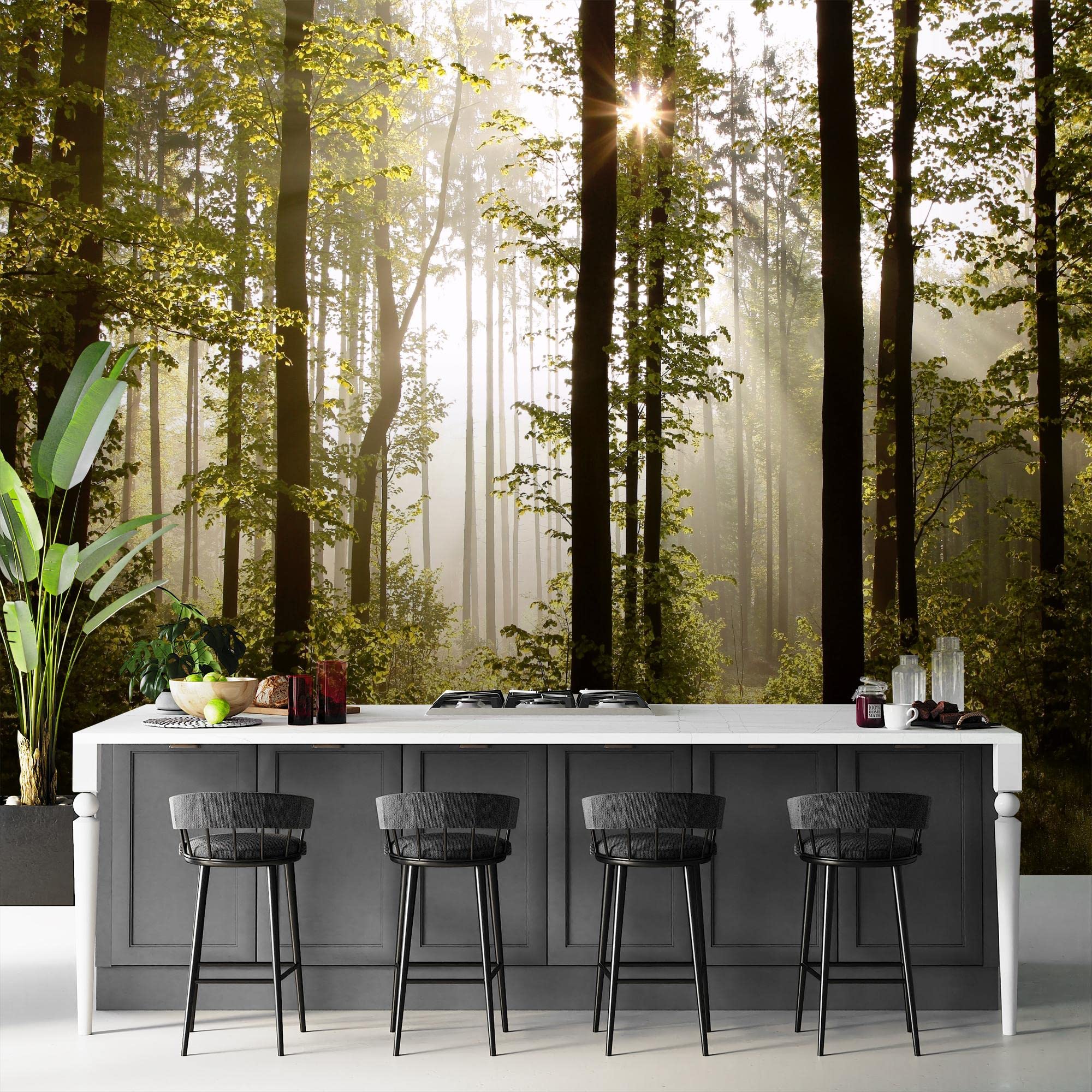 Runa Art Carta da parati fotografica 396 x 280 cm Forest Landscape Sun | Vello Decorazione Murale Soggiorno Camera Da Letto | Manifattura tedesca | verde Brown 9010012a