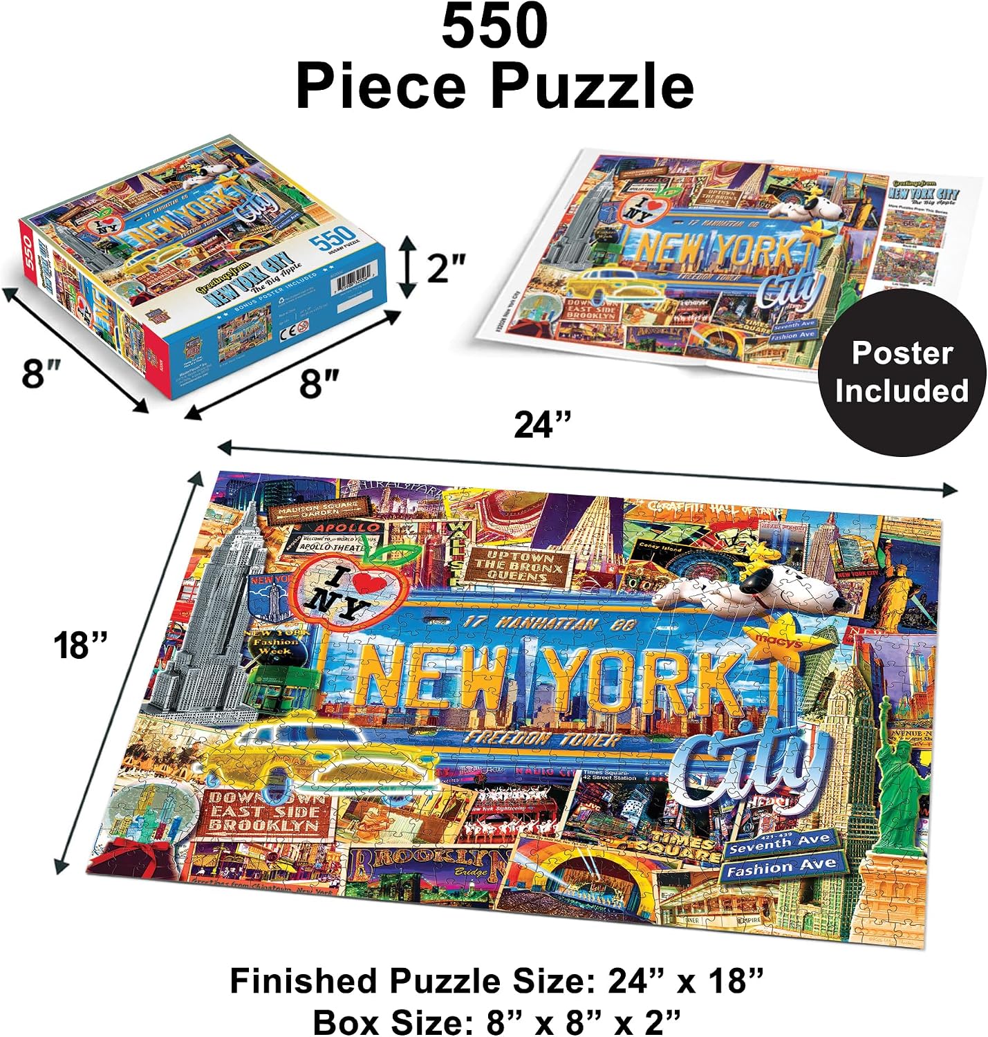 MasterPieces - 550 Piece Jigsaw Puzzle, New York, Fun for Adults, Family, Kids, 18" x 24"