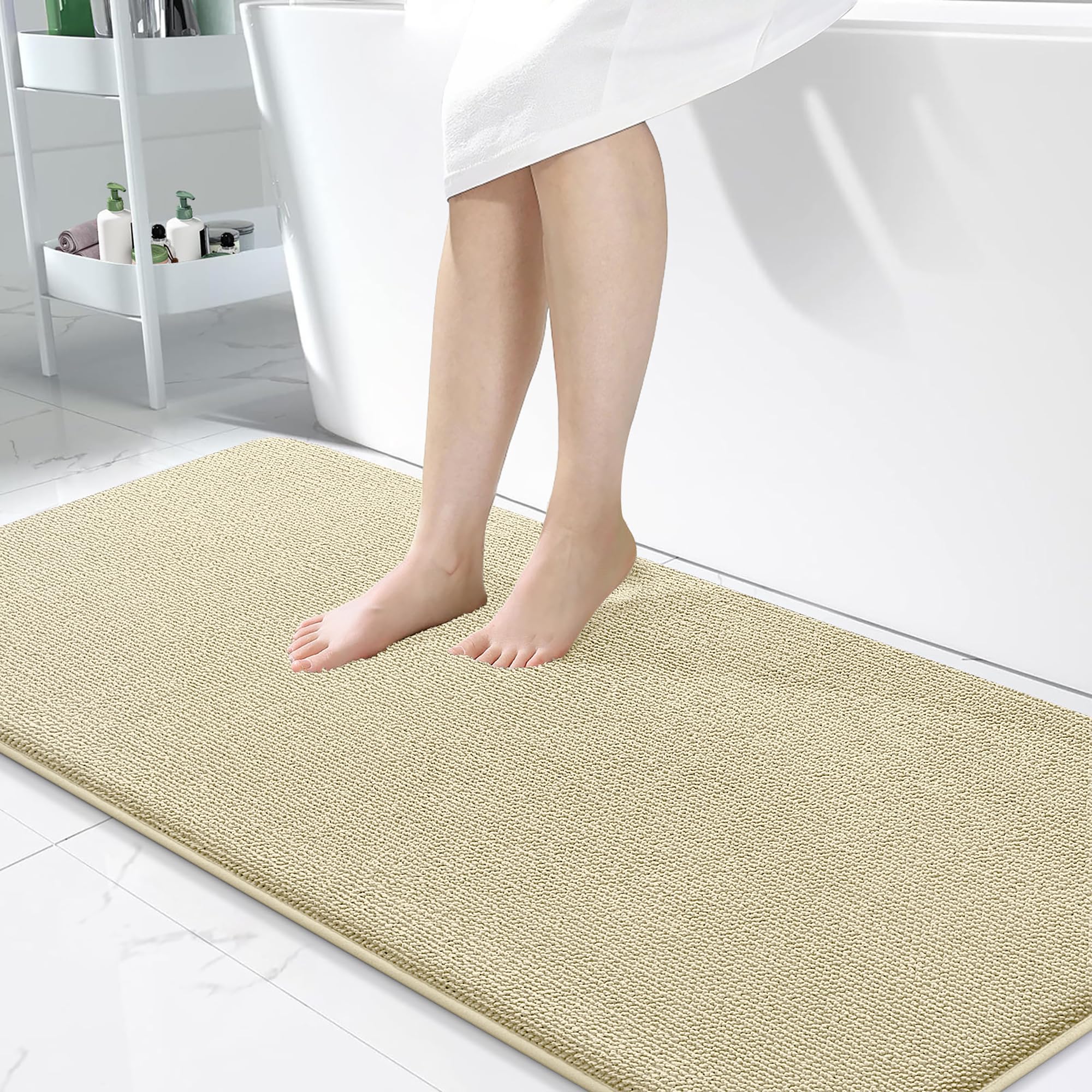 OLANLY Memory Foam Bathroom Runner Rug 47x24, Absorbent Long Bath Mat, Sand