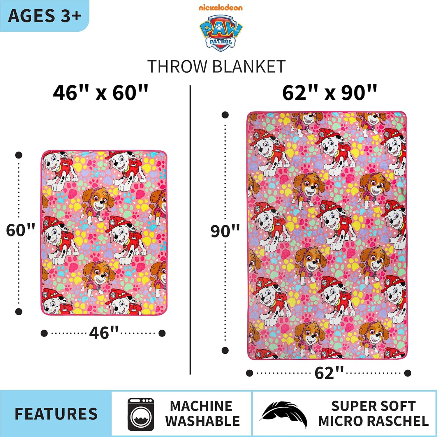 Franco Kids Bedding Super Soft Plush Throw Blanket, 46 in x 60 in, Paw Patrol Girls