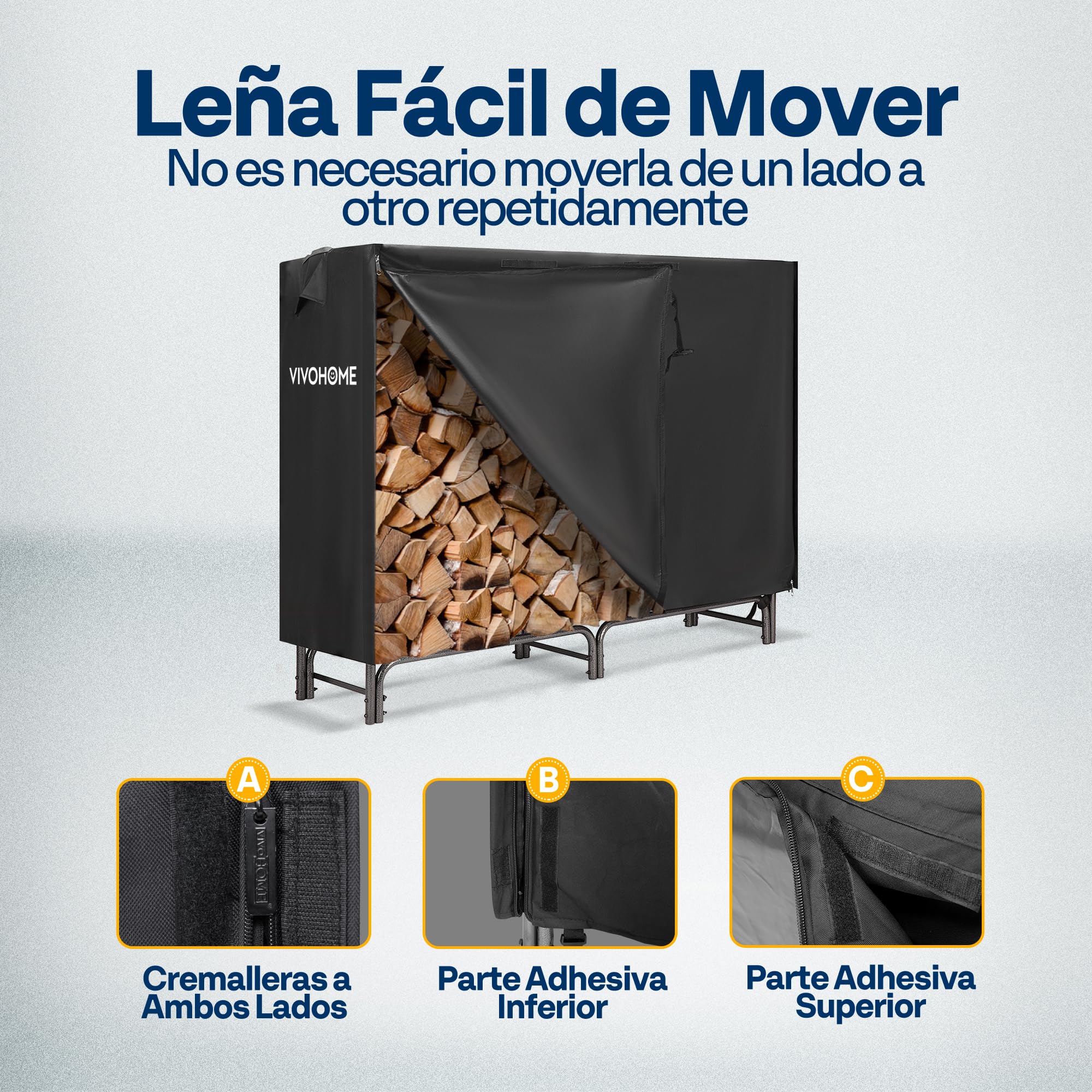 VIVOHOME Estante Metálico para Leña con Cubierta Impermeable, 153×35×123cm Soporte de Leña para Chimenea Organizador Jardín, Almacenamiento Interior y Exterior