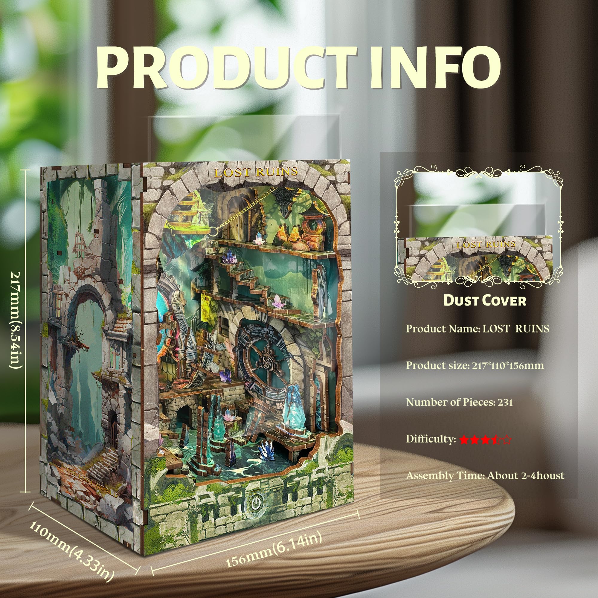 Book Nook Kit - DIY Miniature House Kit for Adults,Teens 3D Wooden Puzzle Bookshelf Decor Booknook for Adults-Lost Ruins(SQ-30) - Image 3