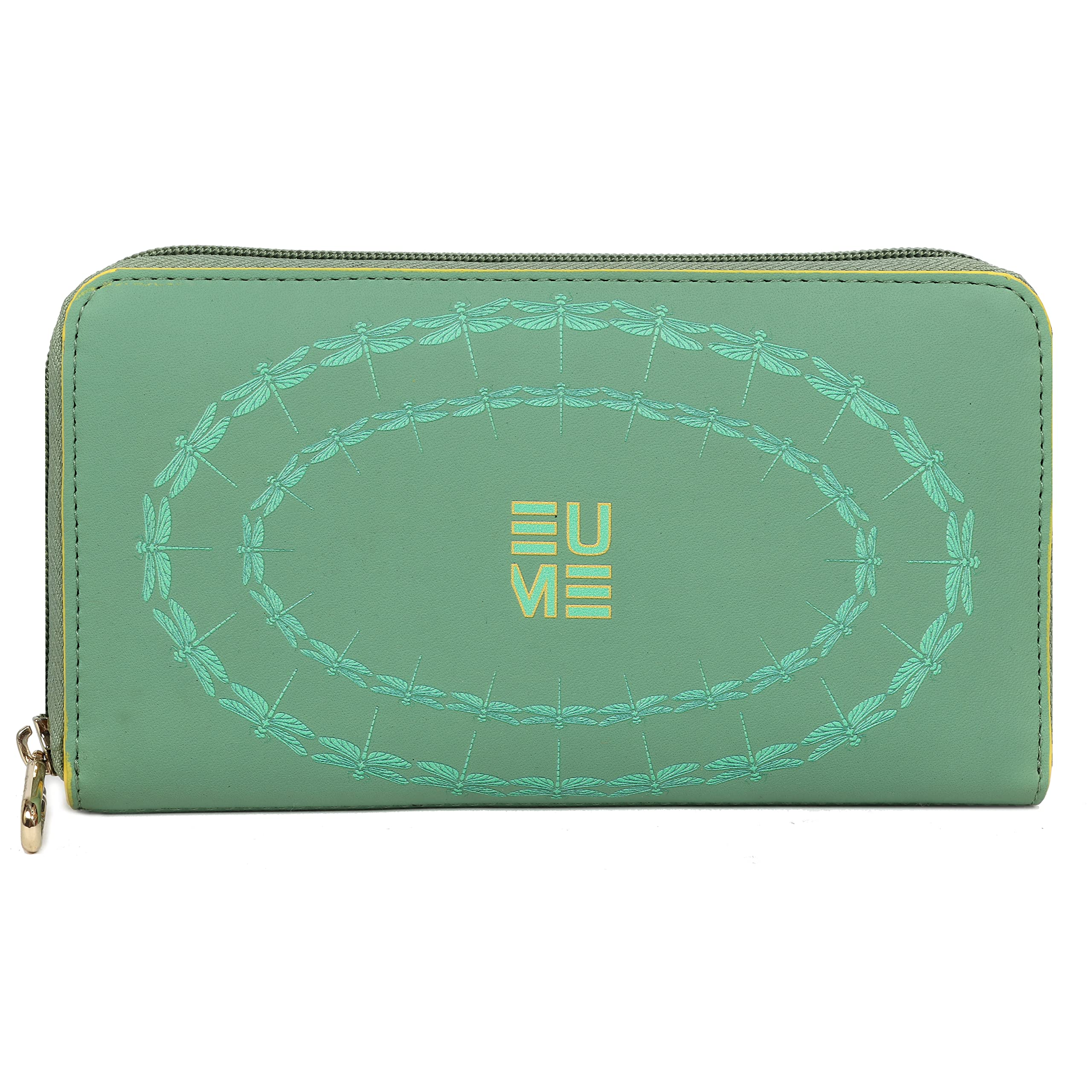 EUME Bandwing Wing Vegan Leather Dragonfly UV Printed Wallet for Women | Ladies Purse with Card Holders Phone Pocket | Purse for Women |Basil Green Color