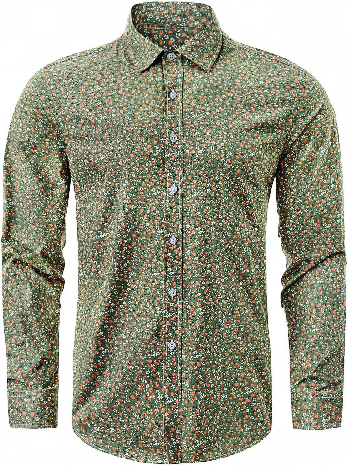 TUNEVUSE Men Floral Dress Shirts Long Sleeve Casual Button Down Flower Printed Shirts 100% Cotton