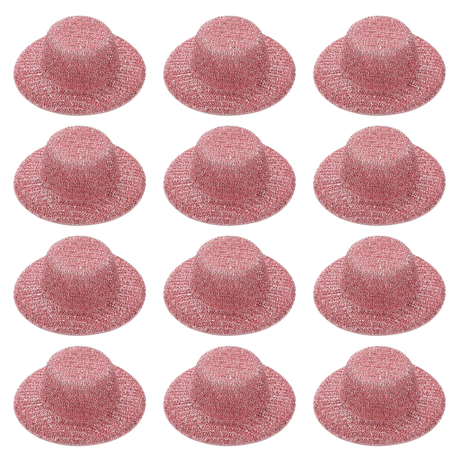 PATIKIL Mini Hats for Crafts, 12 Pcs 18mm ID Sparkling Mini Cowboy Hats Miniature Formal Top Caps for DIY Dollhouse Decoration Hair Accessories Snowman Weddings Party, Pink